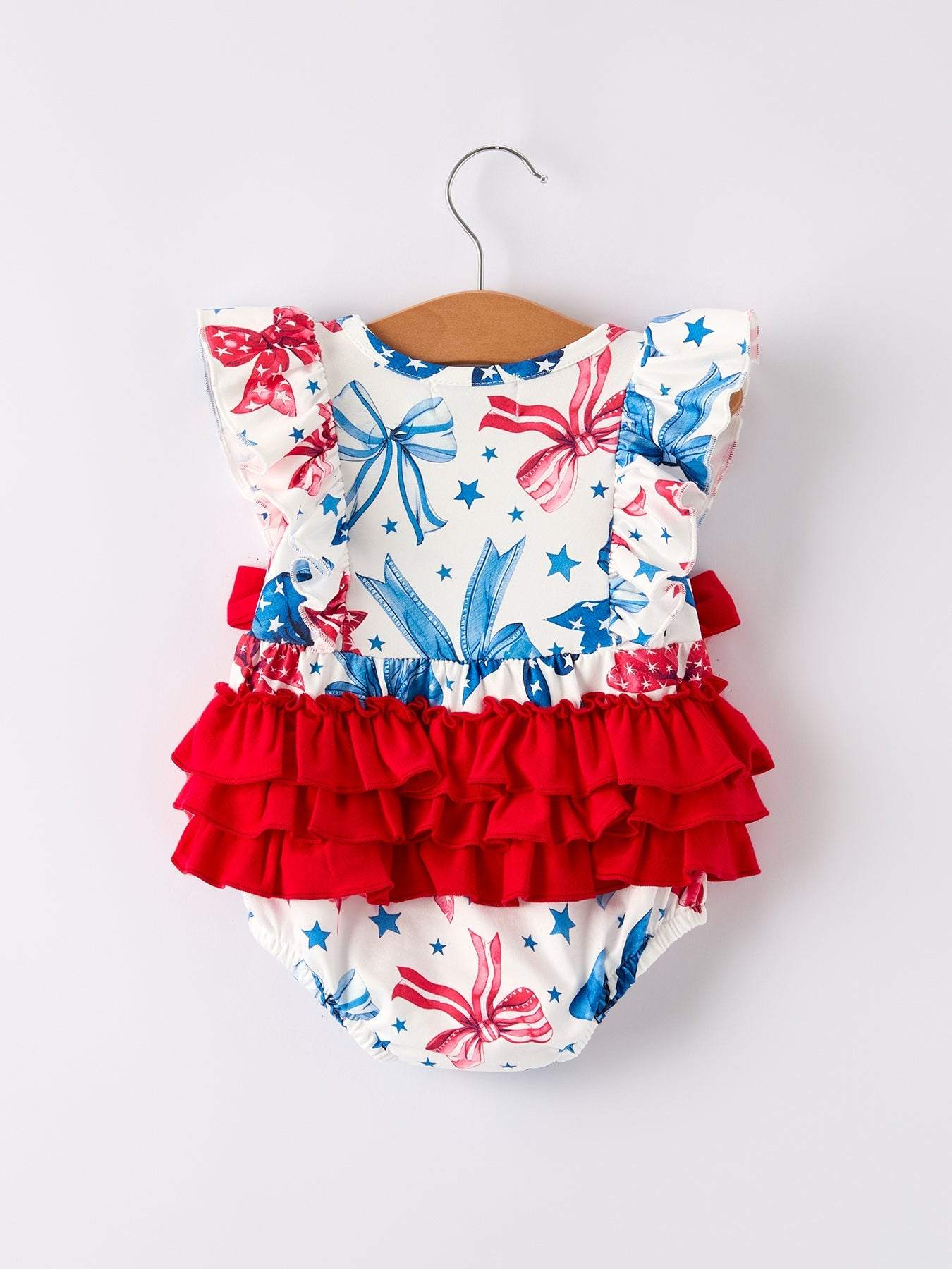 4th of july Bow Print Girls Romper - detail view