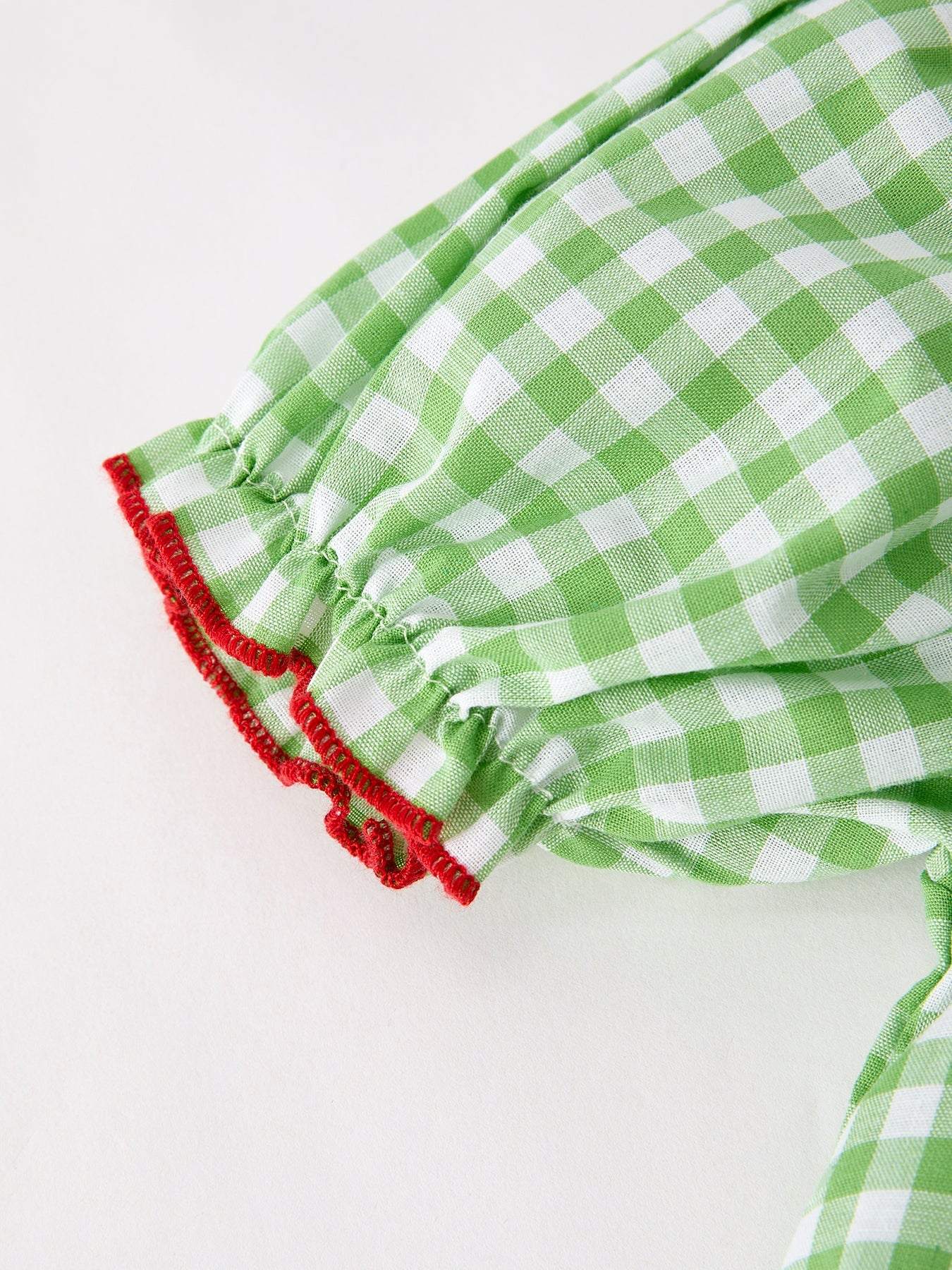 Back To School Girls Green Plaid Smocking Dress - print and pattern detail