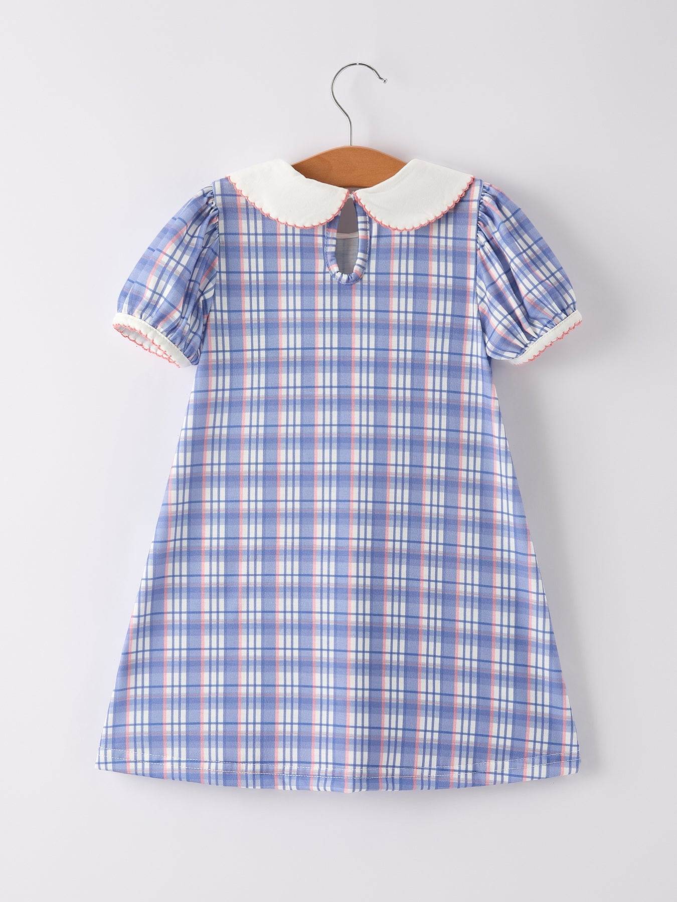 BACK TO SCHOOL Pocket Applique Check Girls Dress - detail view