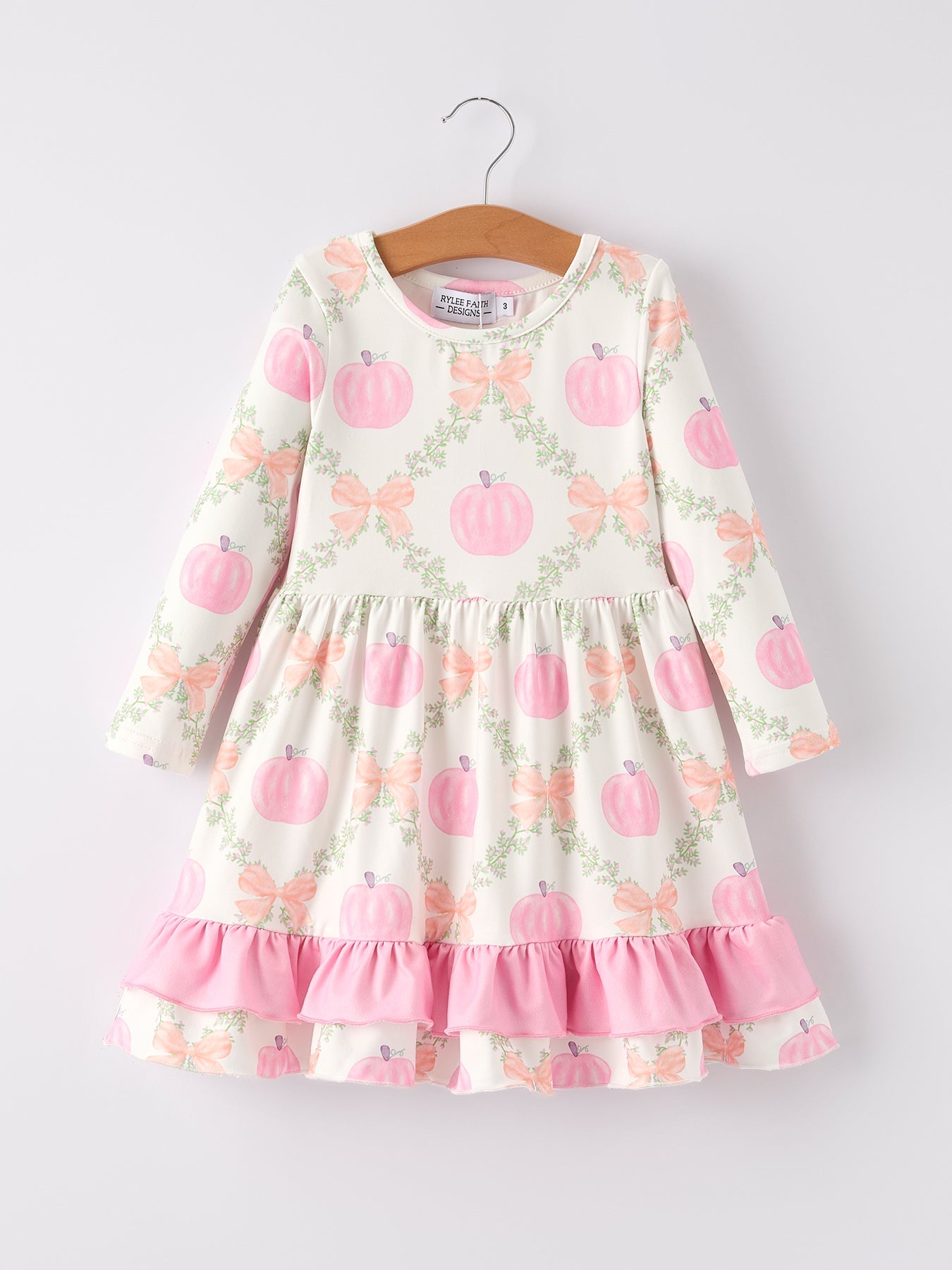 Fall Thanksgiving Pumpkin Pink Ruffle Girls Dress
