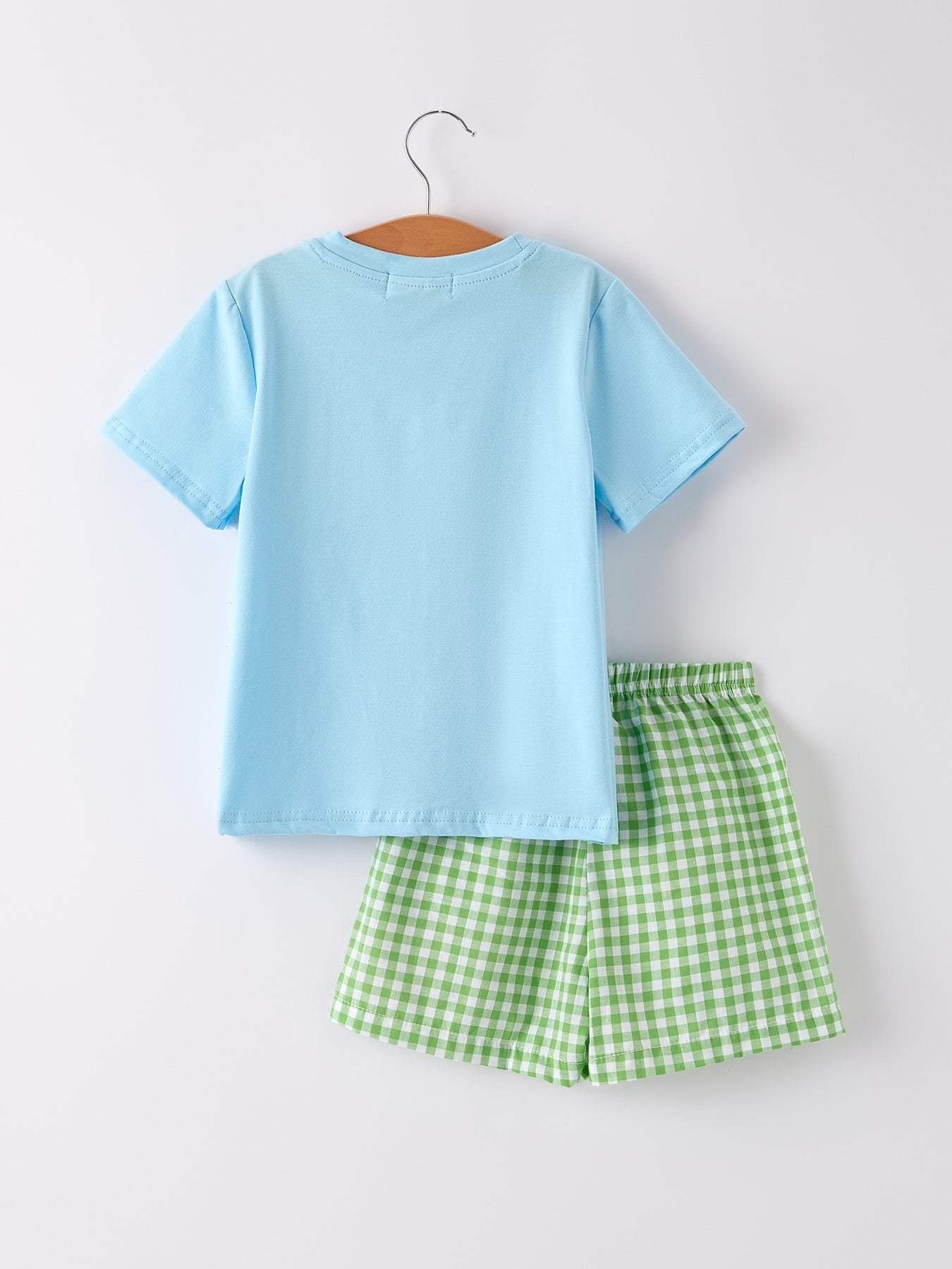 Boys Back to School Smock Embroidered Top Plaid Shorts Outfit - detail view