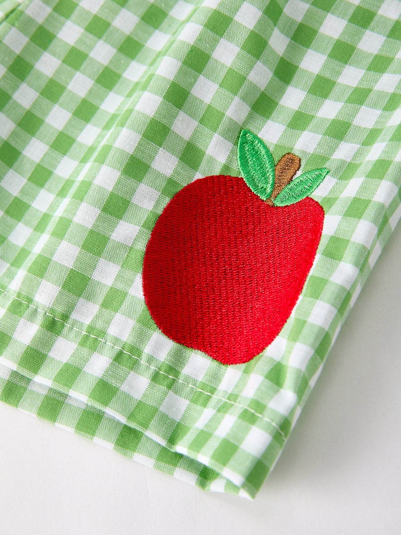 Boys Back to School Smock Embroidered Top Plaid Shorts Outfit - back view