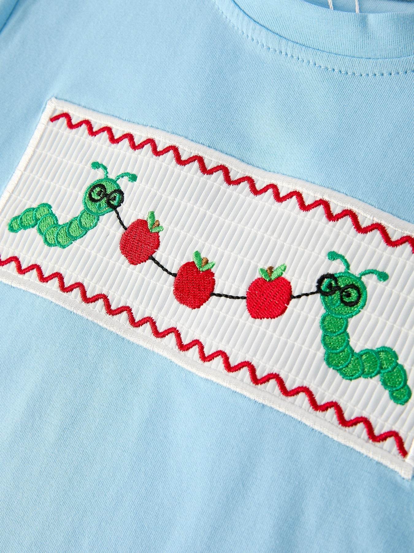 Boys Back to School Smock Embroidered Top Plaid Shorts Outfit - side view