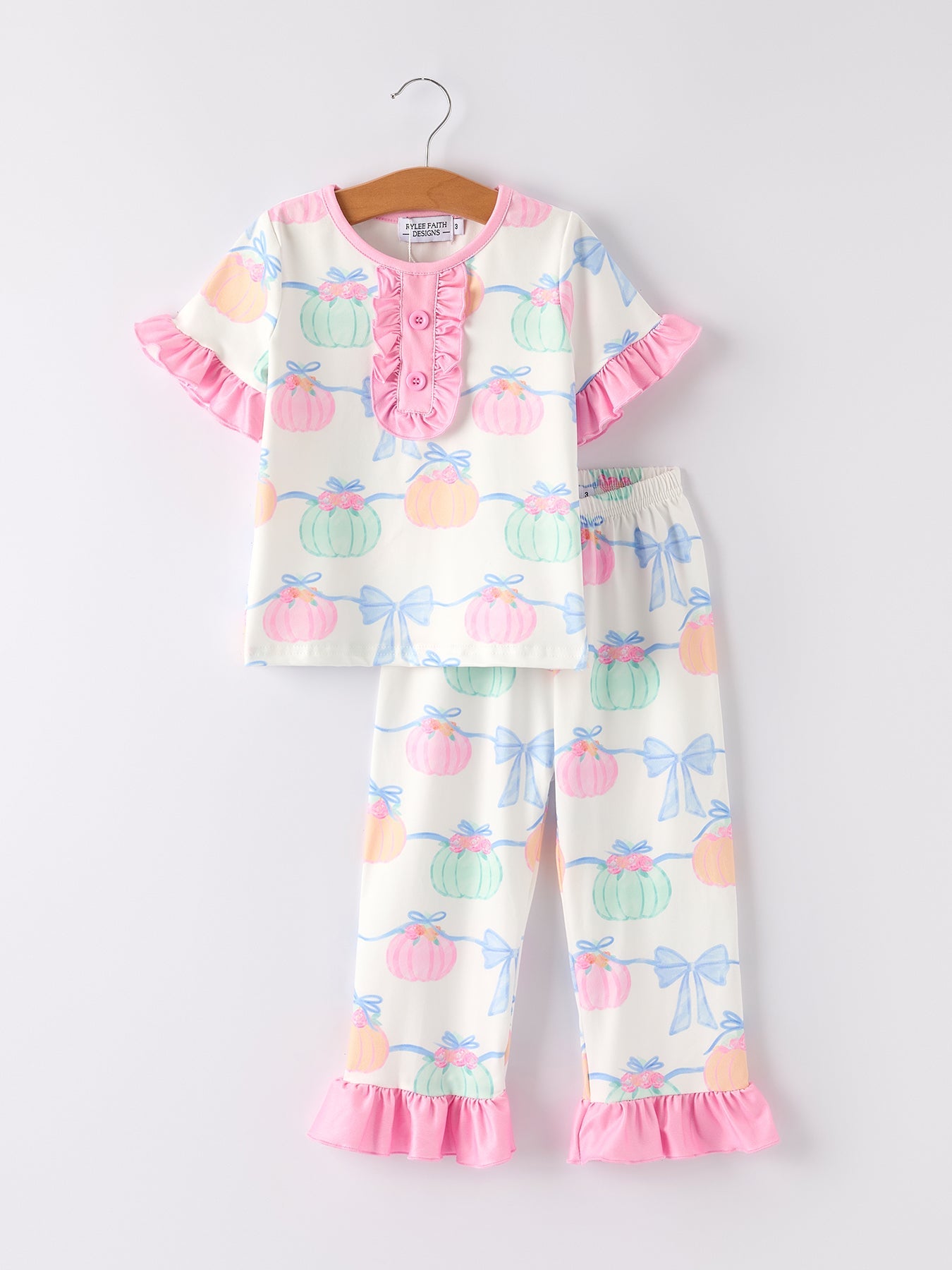 Fall Halloween & Thanksgiving Short Sleeve Ruffled Milk Silk Girls Pajamas