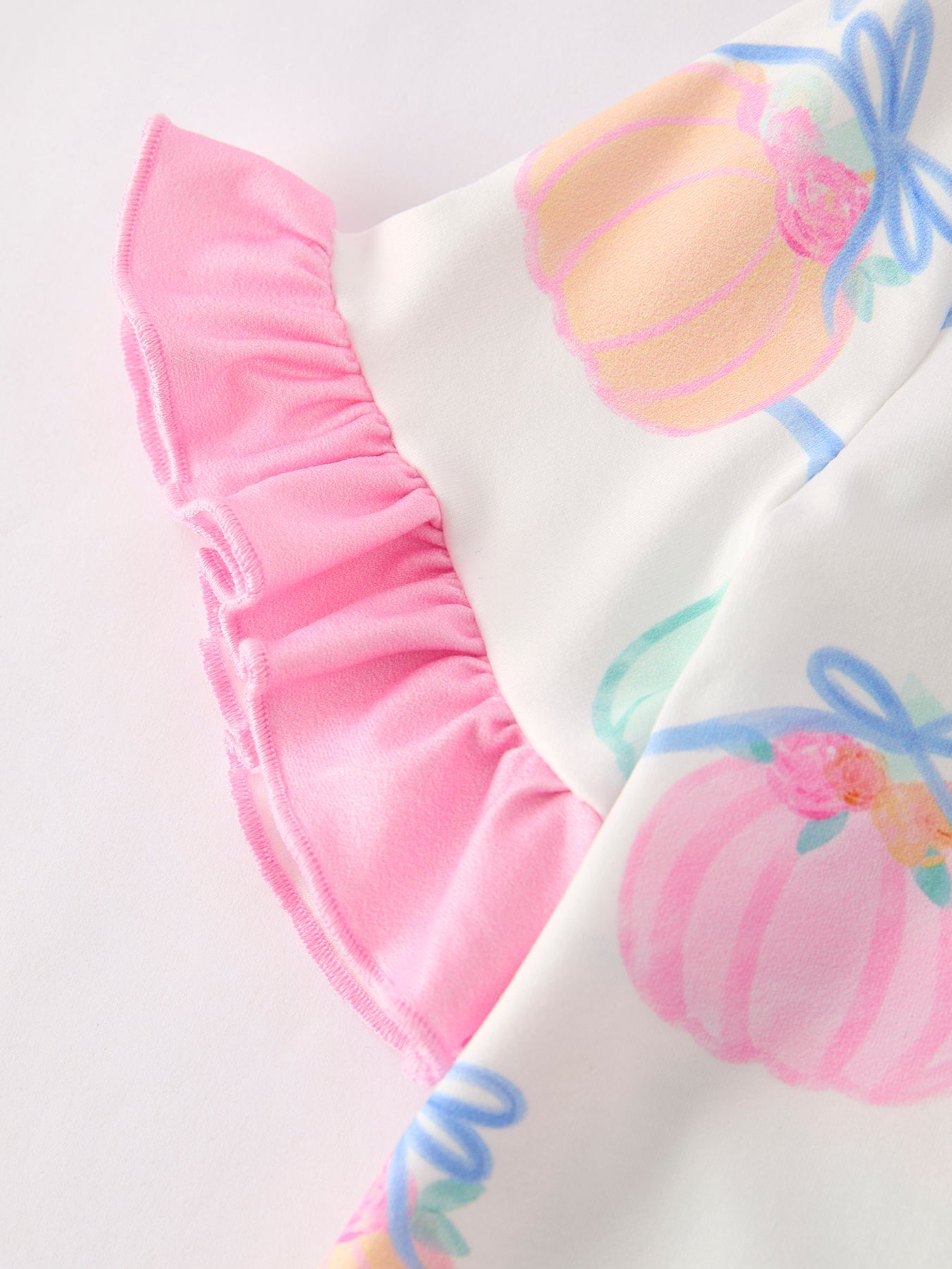 Fall Halloween & Thanksgiving Short Sleeve Ruffled Milk Silk Girls Pajamas