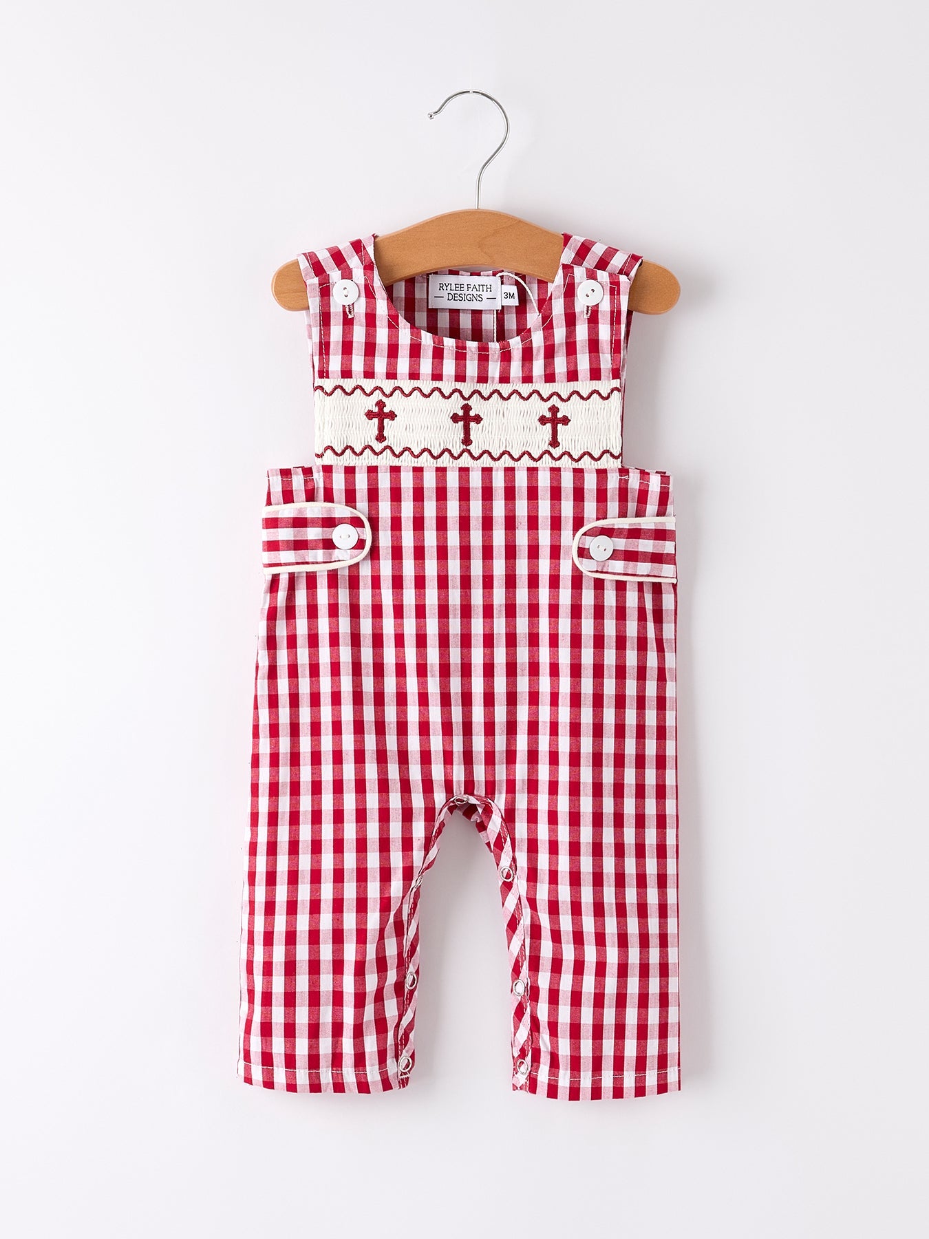 Red Plaid Smocked Church Christ Bishop Christening Baby Boys' Romper