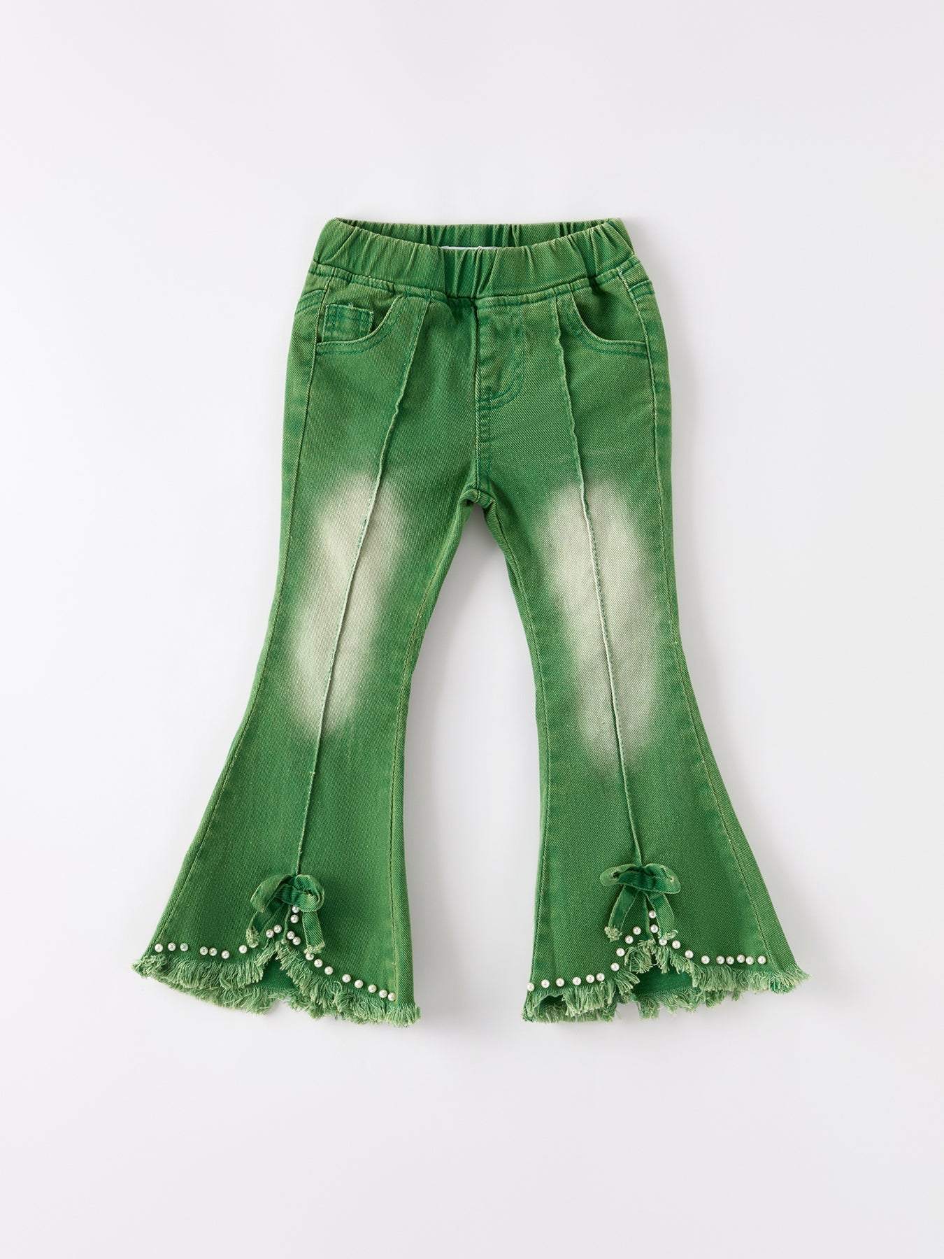 Green Flared Elastic Jeans