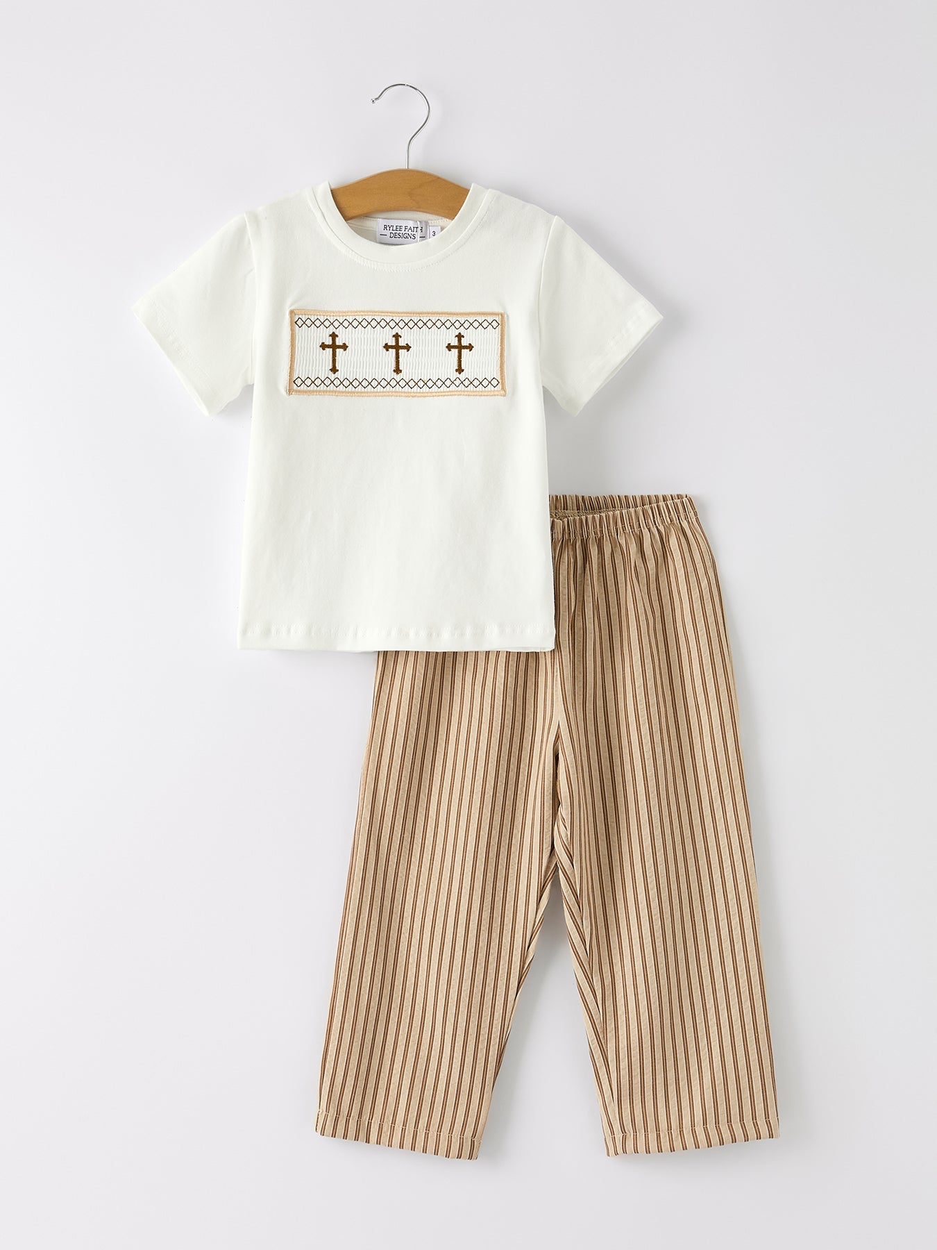 Stripe Smocked Church Christ Bishop Christening Toddler Boys'Set