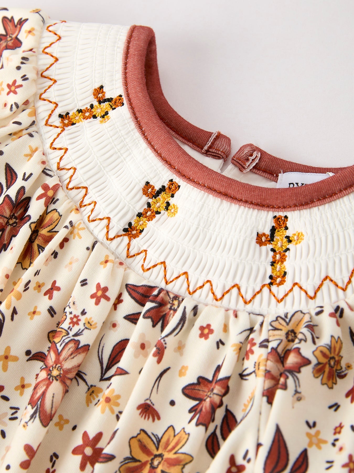 Colorful Floral Smocked Church Christ Bishop Christening Baby Girl Romper