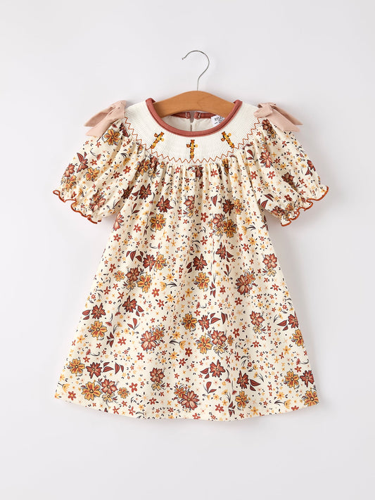 Colorful Floral Smocked Church Christ Bishop Christening Girl Dress