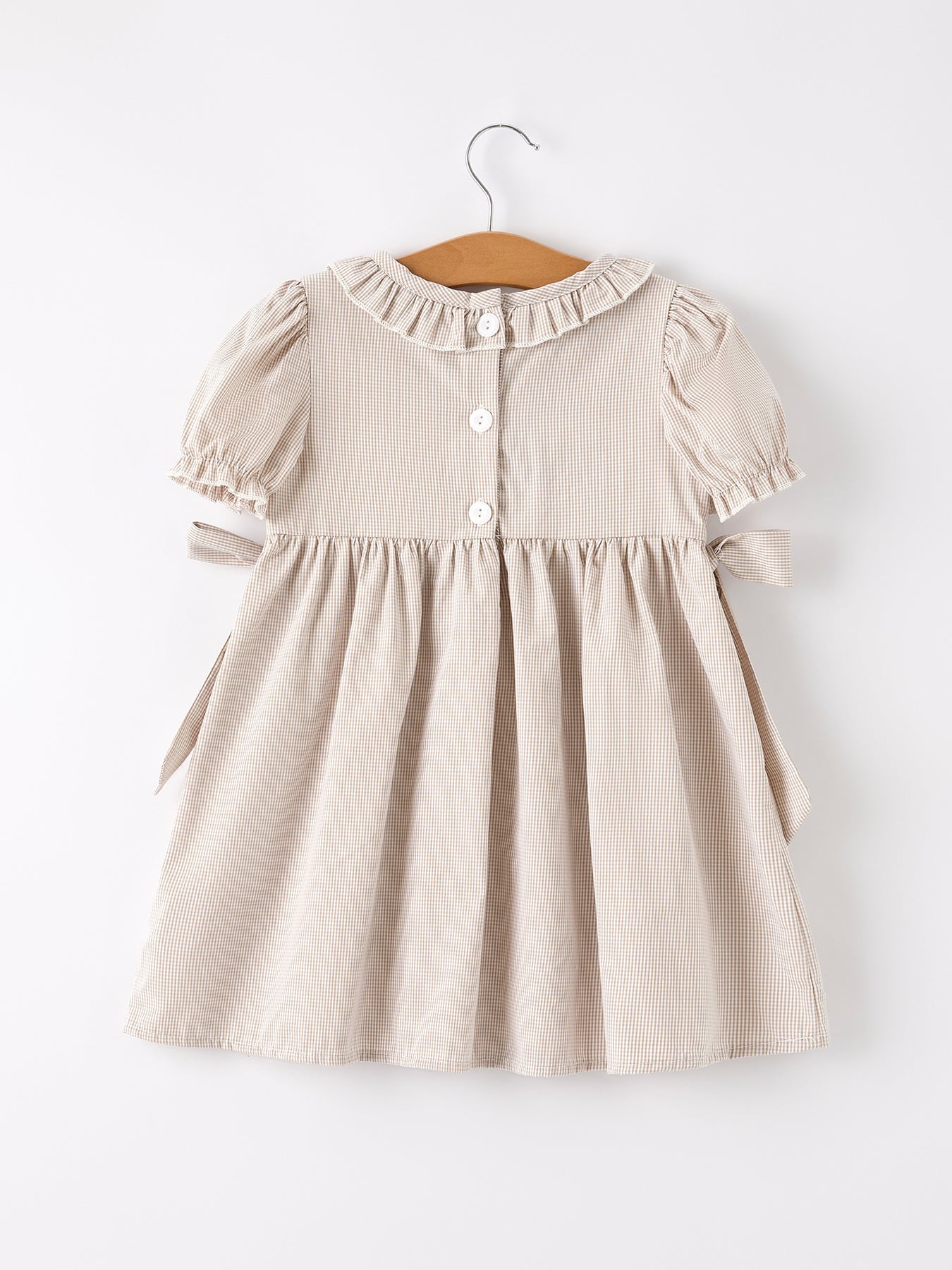 Fall Thanksgiving Pumpkin Embroidery Smock Plaid Girls Dress