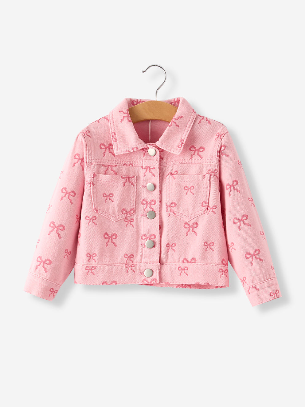 Pink Fall Girls Butterfly Print Denim Top styling detail