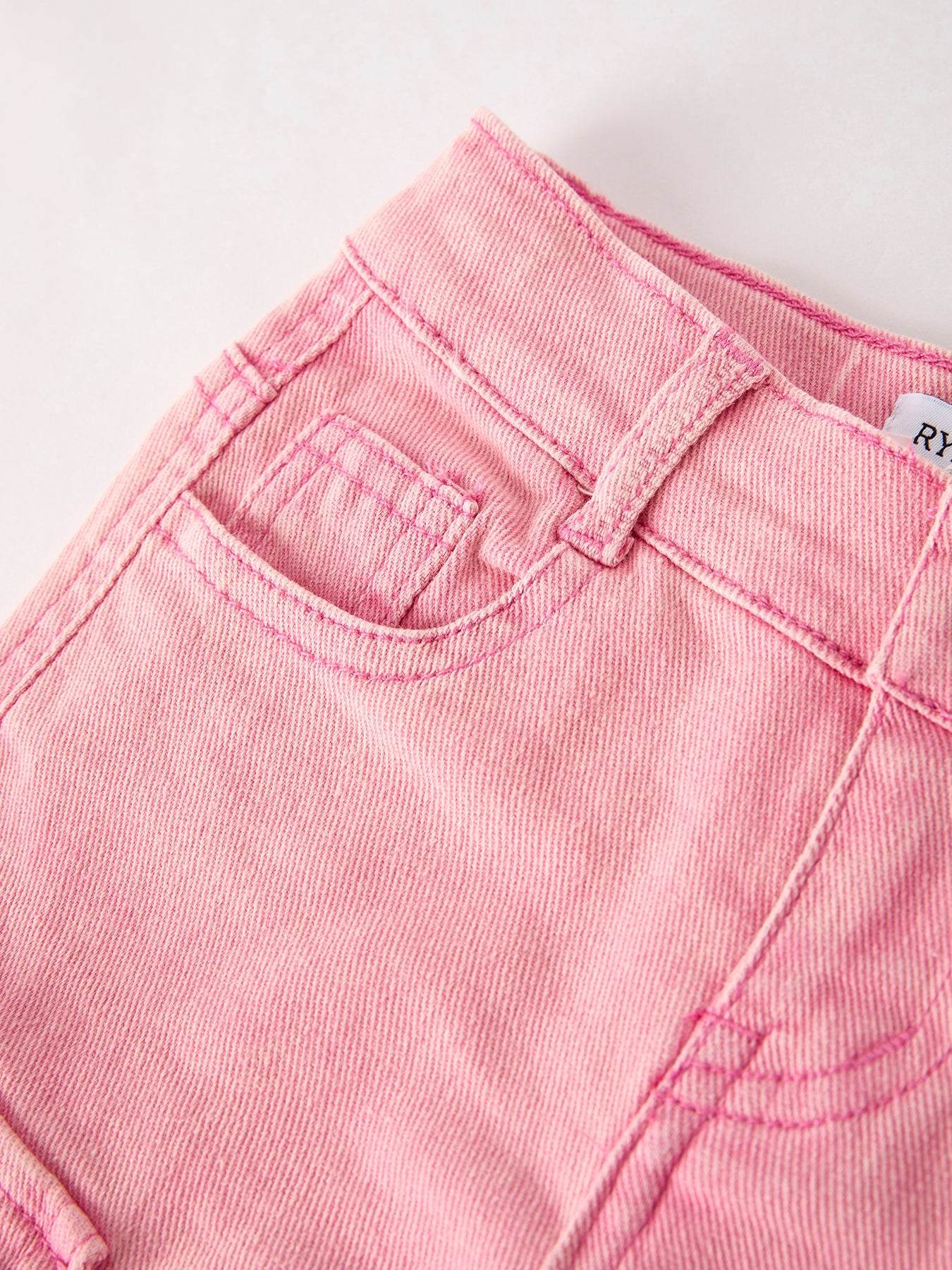 Pink Wide-Leg Denim Pants With Pockets jeans back view