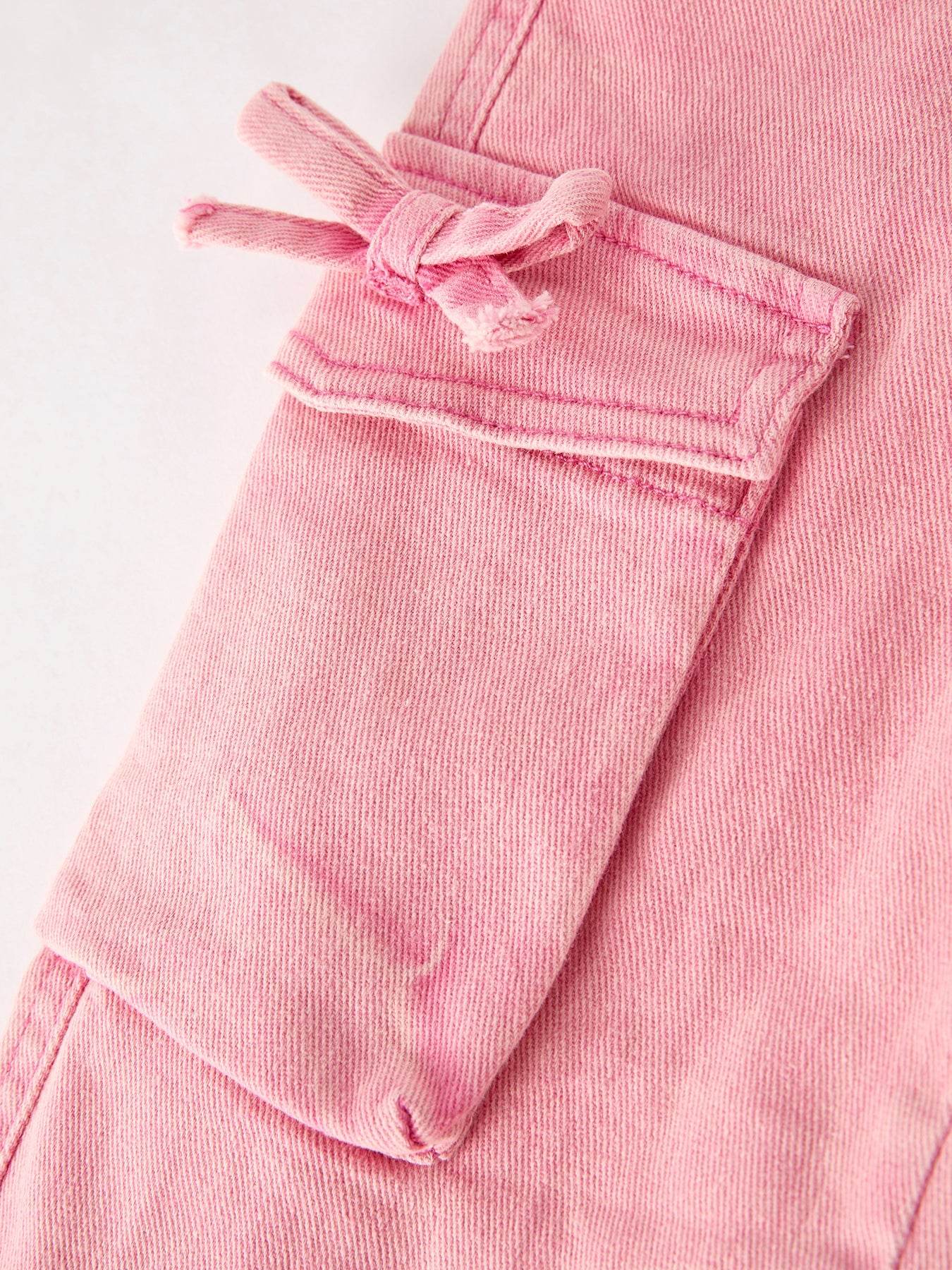 Pink Wide-Leg Denim Pants With Pockets jeans side view