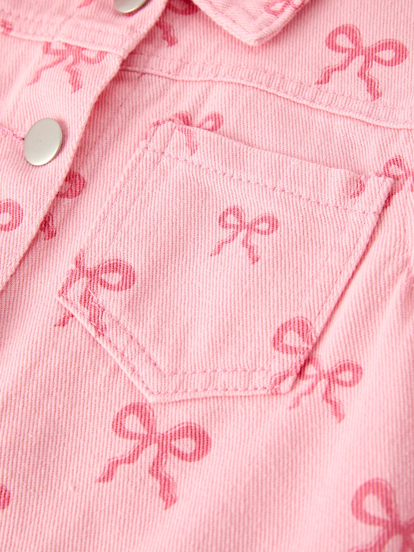 Pink Fall Girls Butterfly Print Denim Top print and pattern detail