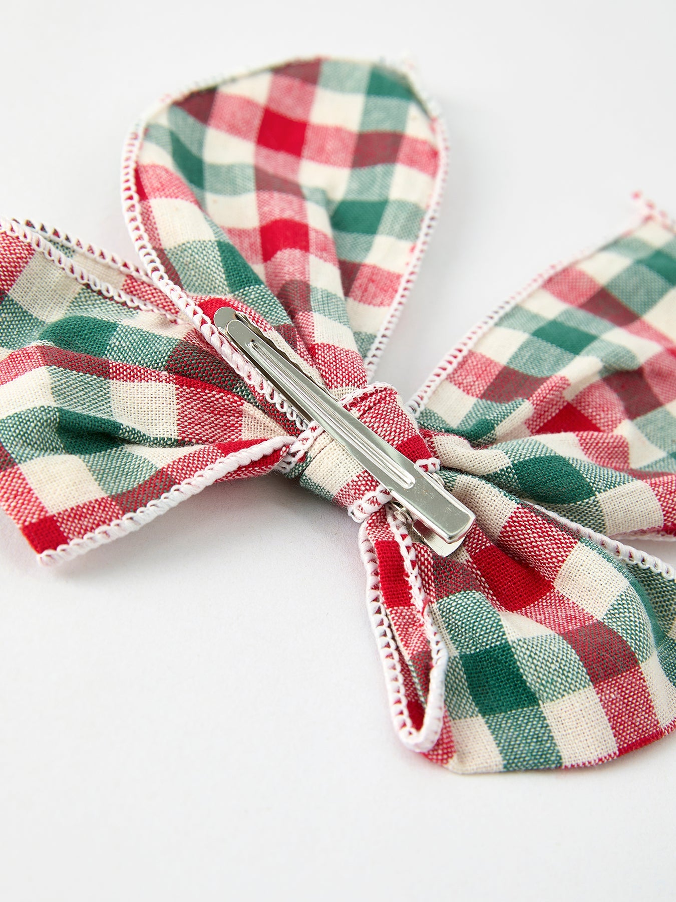 Christmas Red，Green and White Plaid Bow 5 Inch Hairpin