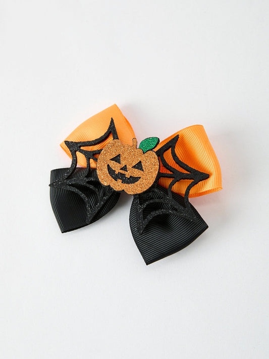 Halloween Pumpkin Smiley Bow Hair Clip