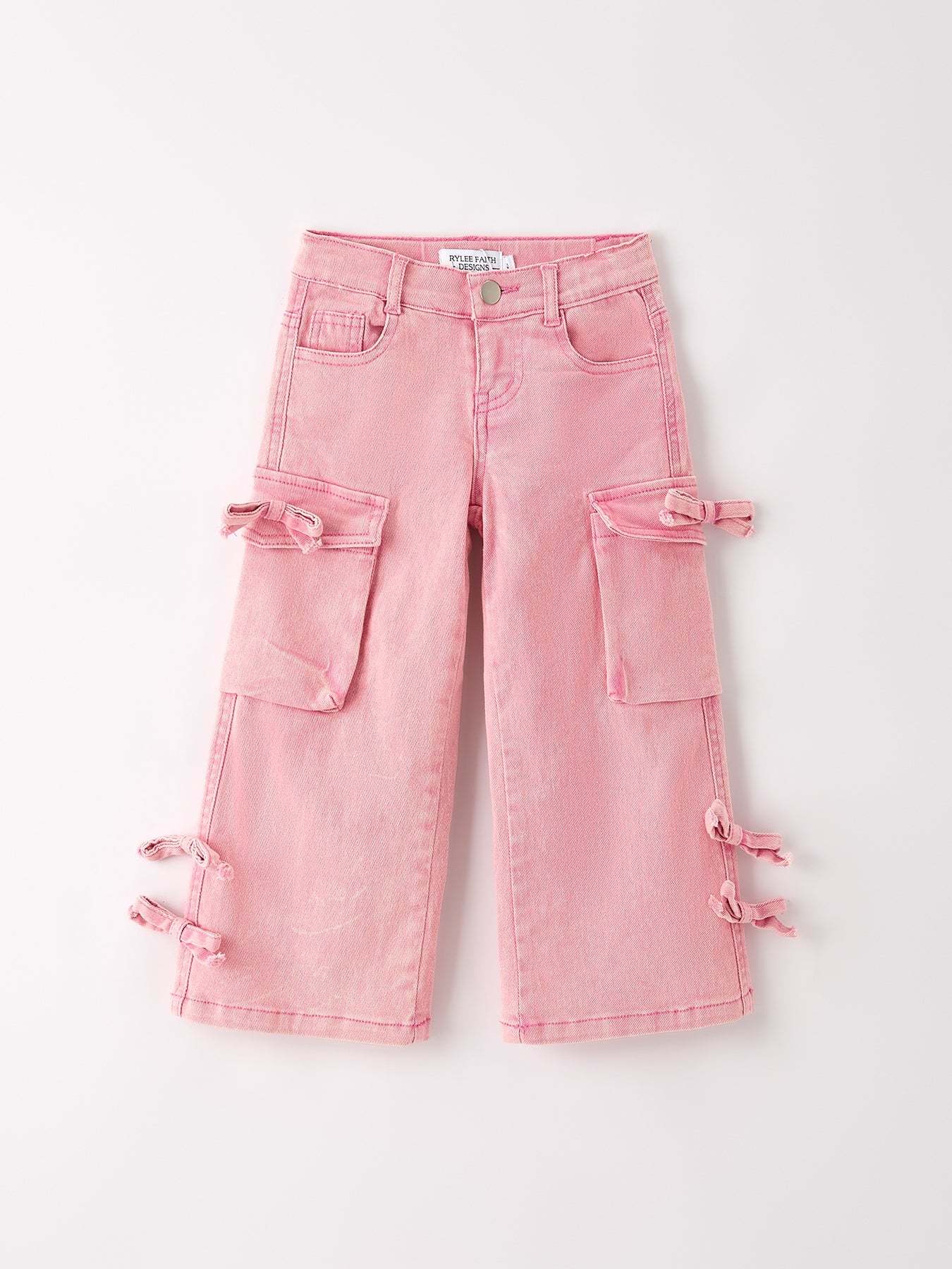 Pink Wide-Leg Denim Pants With Pockets jeans front view