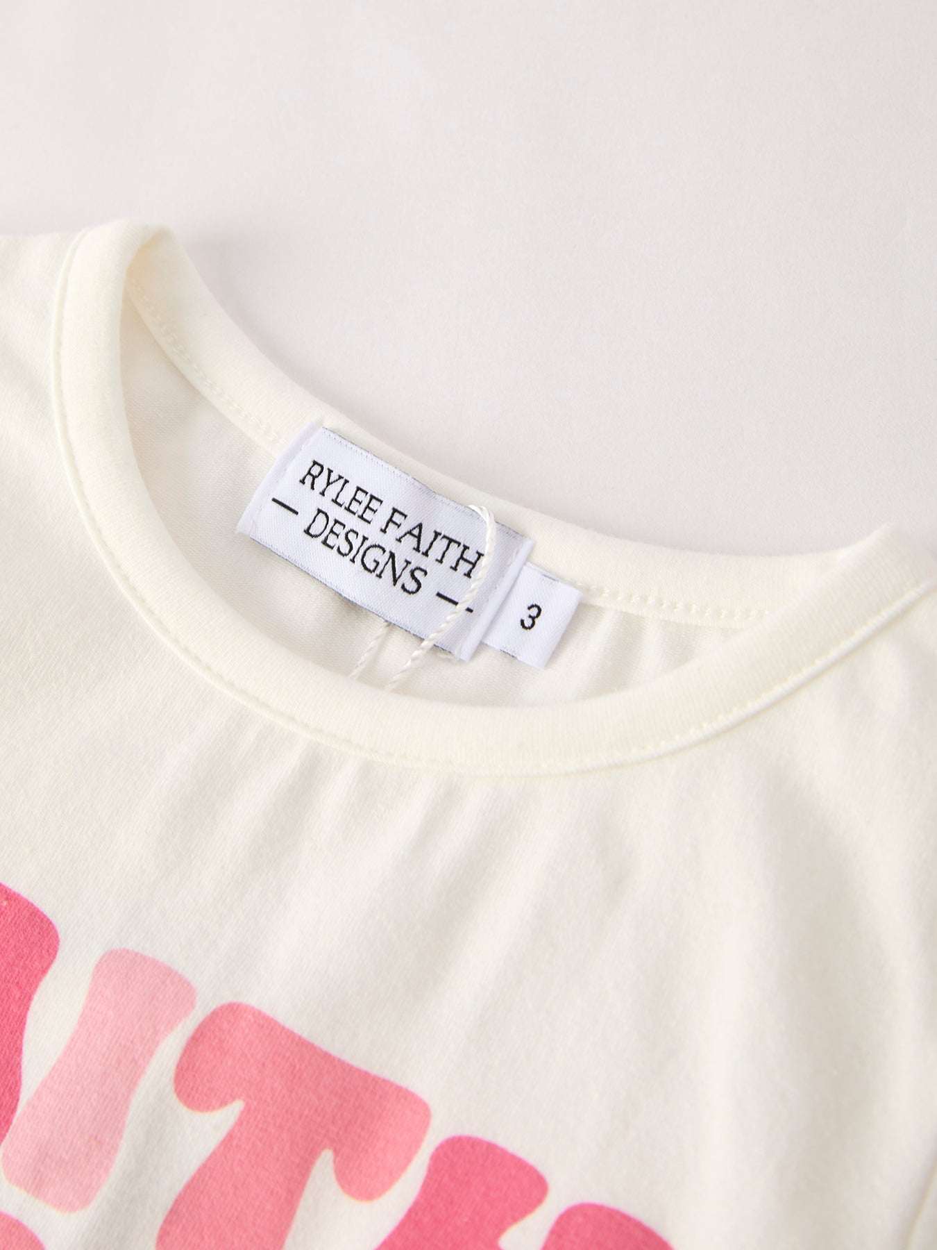 Girls Set Letter T-shirt + Pink Bow Printed Denim Skirt