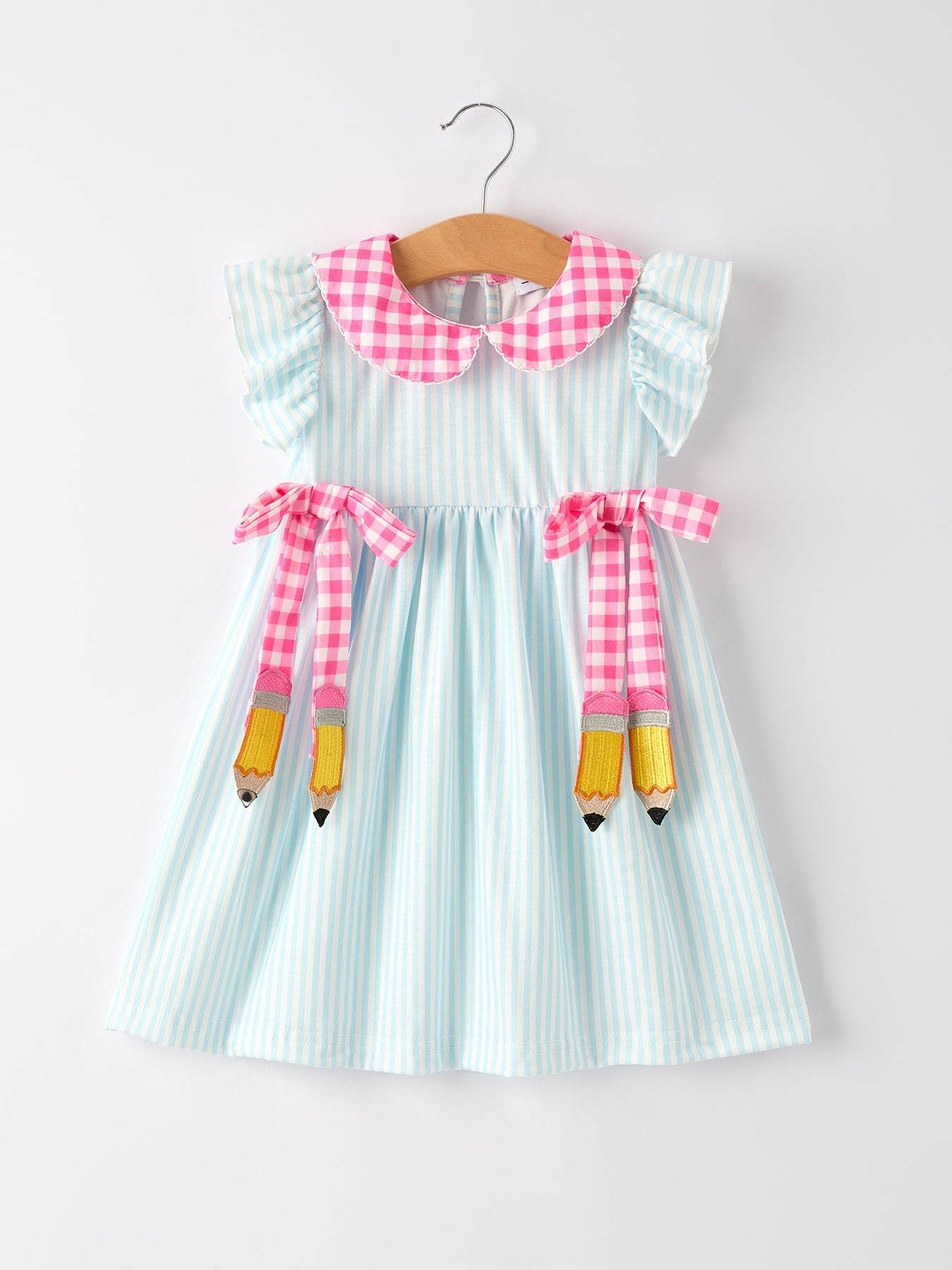 Back To School Girls Striped lapels Bow Dress - front view