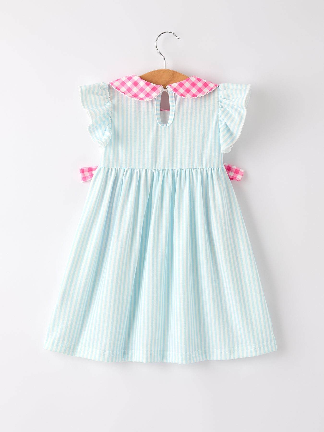 Back To School Girls Striped lapels Bow Dress - detail view