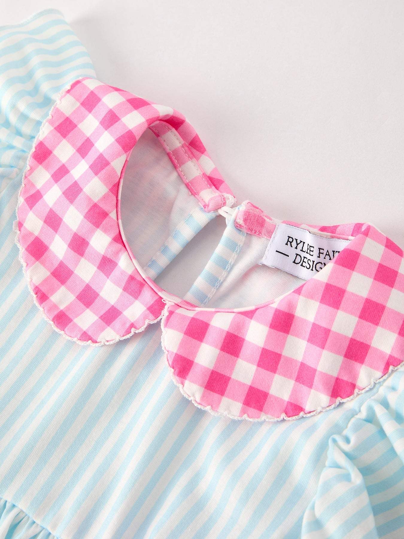 Back To School Girls Striped lapels Bow Dress - back view