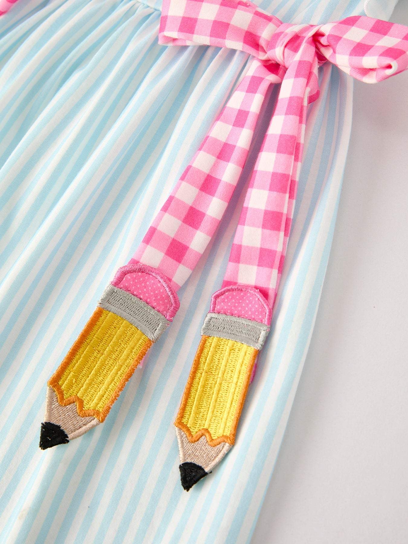 Back To School Girls Striped lapels Bow Dress - side view