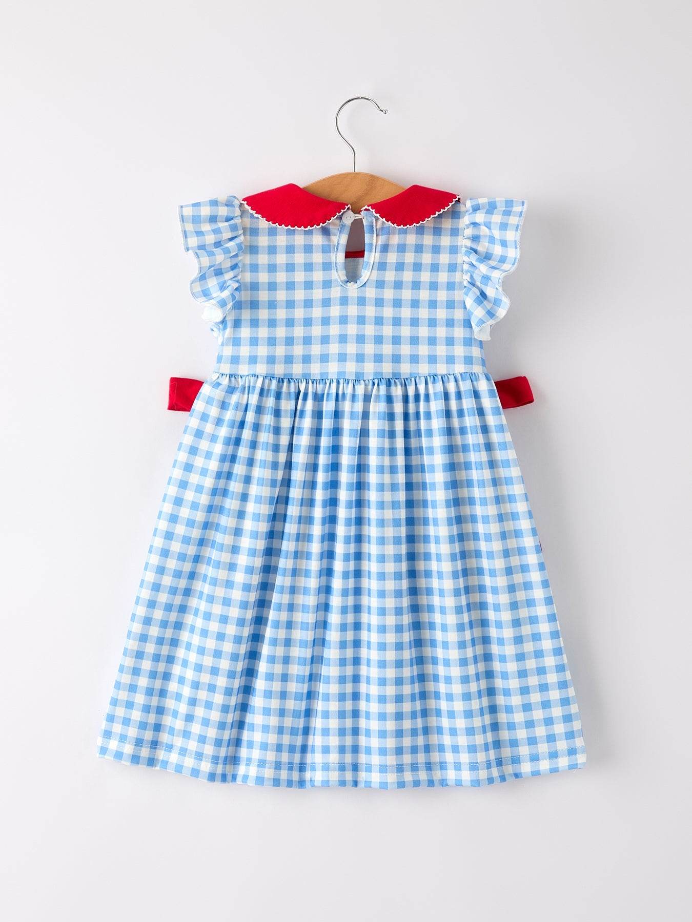 Back To School Girls Striped Lapels Apple Bow Dress, detail view