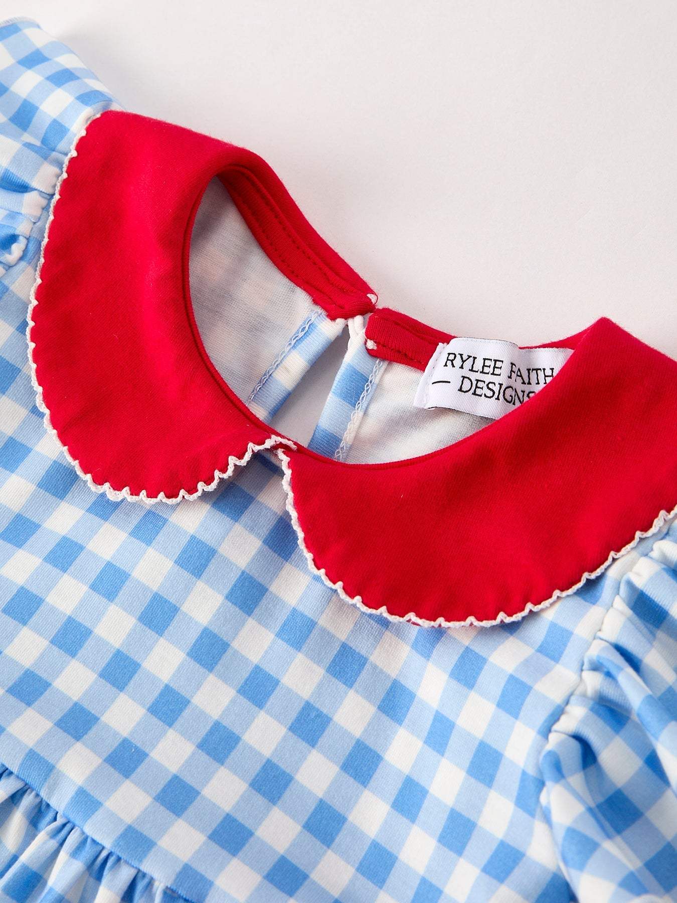 Back To School Girls Striped Lapels Apple Bow Dress, back view