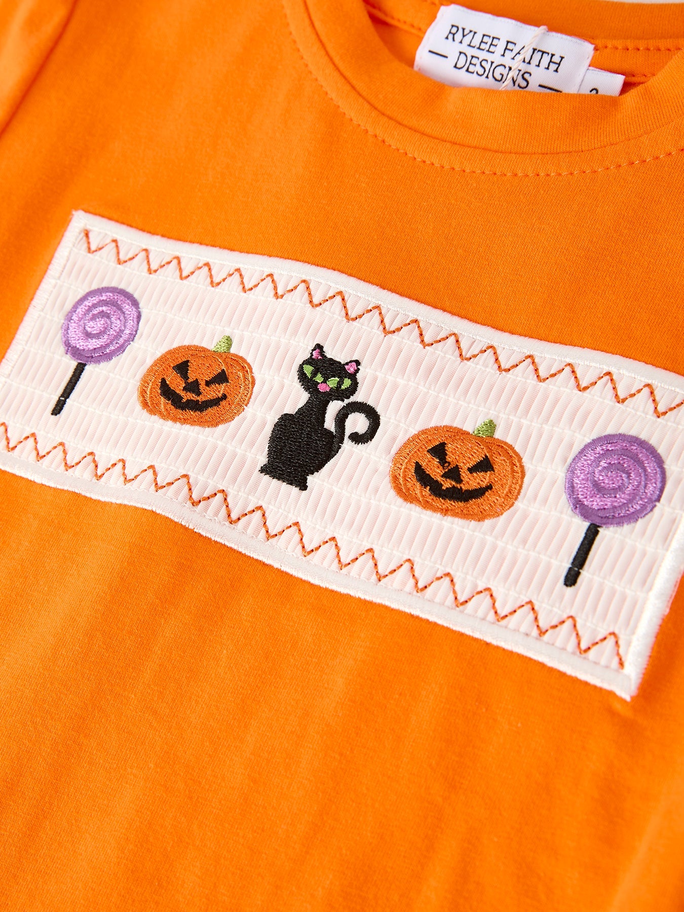 Fall Halloween Purple Balloon Pumpkin Cat Smock Embroidery Boy Set