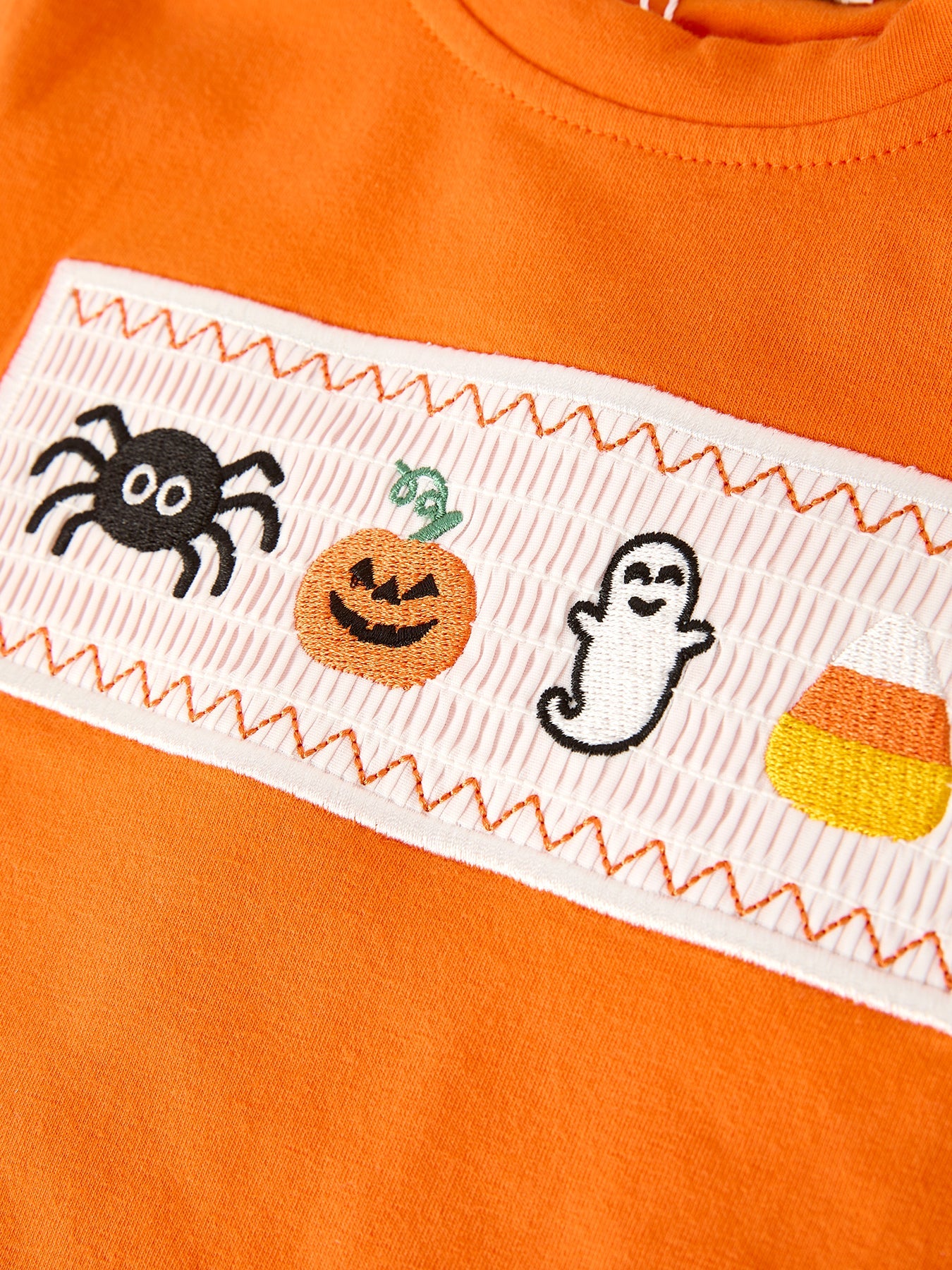 Fall Halloween Orange Pumpkin Ghost Spider Smock Embroidery Boy Set
