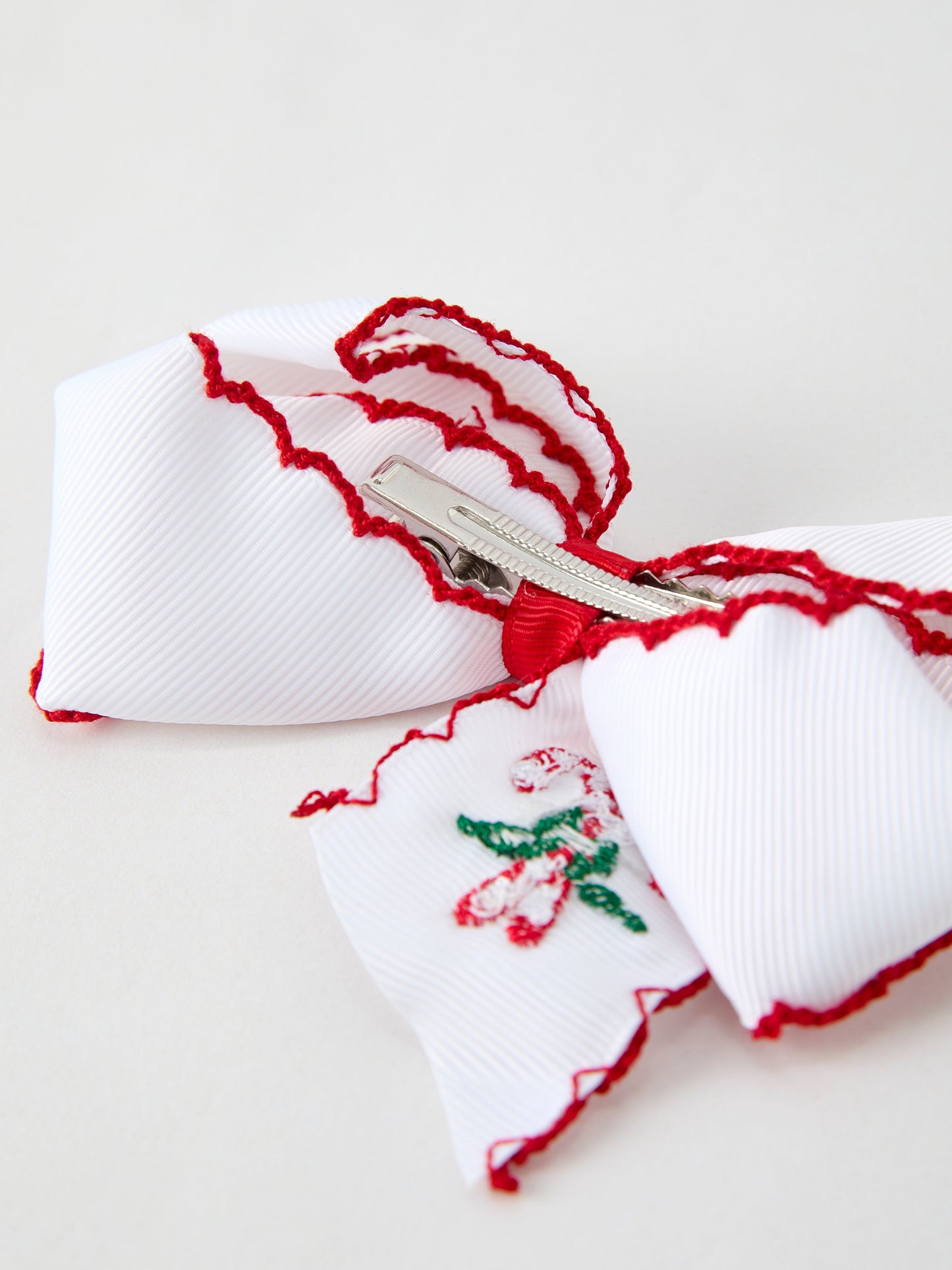 Christmas Candy Cane Embroidered Bow Hair Clip