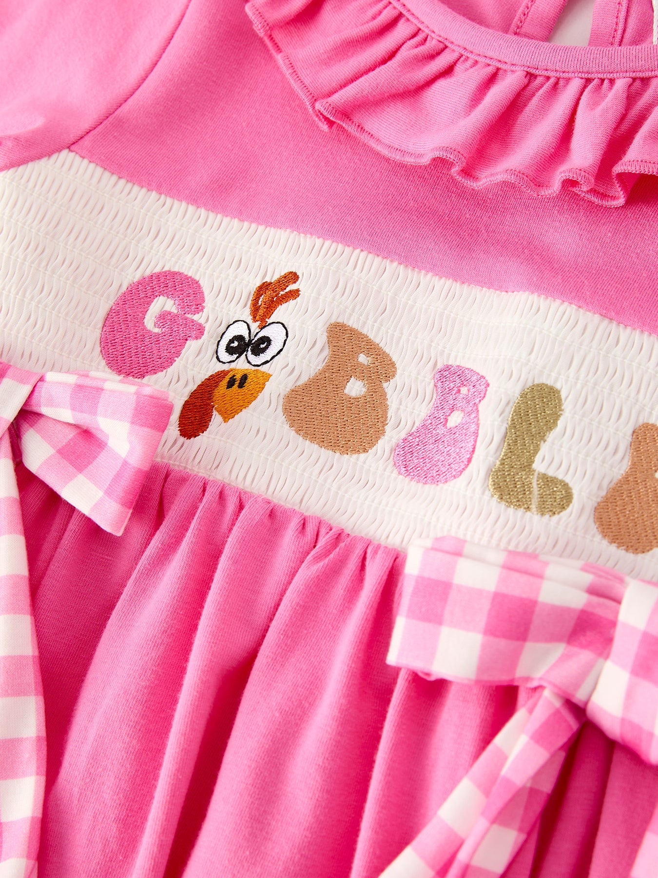 Fall Thanksgiving& Halloween "GOBBLE" Smock Embroidery Baby Girl Dress