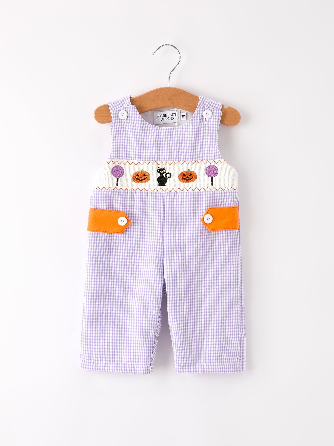 Fall Halloween Purple Balloon Pumpkin Cat Smock Embroidery Baby Boy Romper