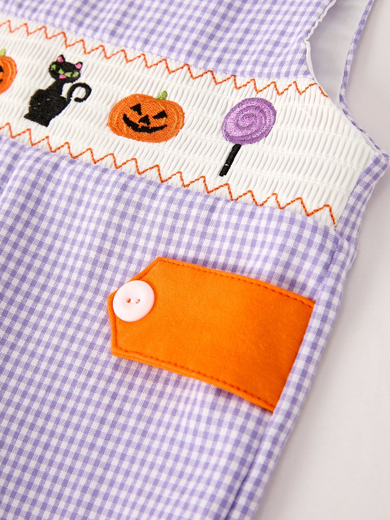 Fall Halloween Purple Balloon Pumpkin Cat Smock Embroidery Baby Boy Romper