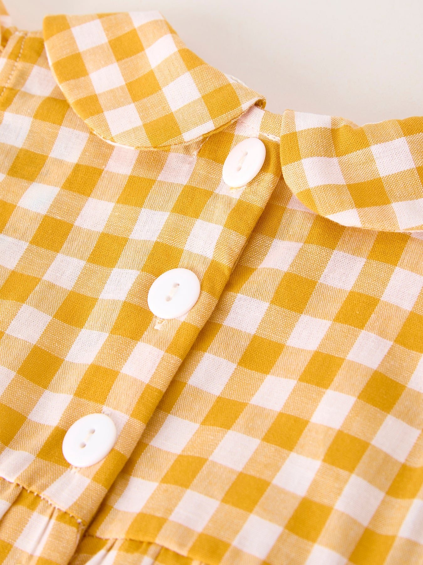 Autumn Thanksgiving Yellow Plaid Turkey Pumpkin Embroidery Smock Girls Romper