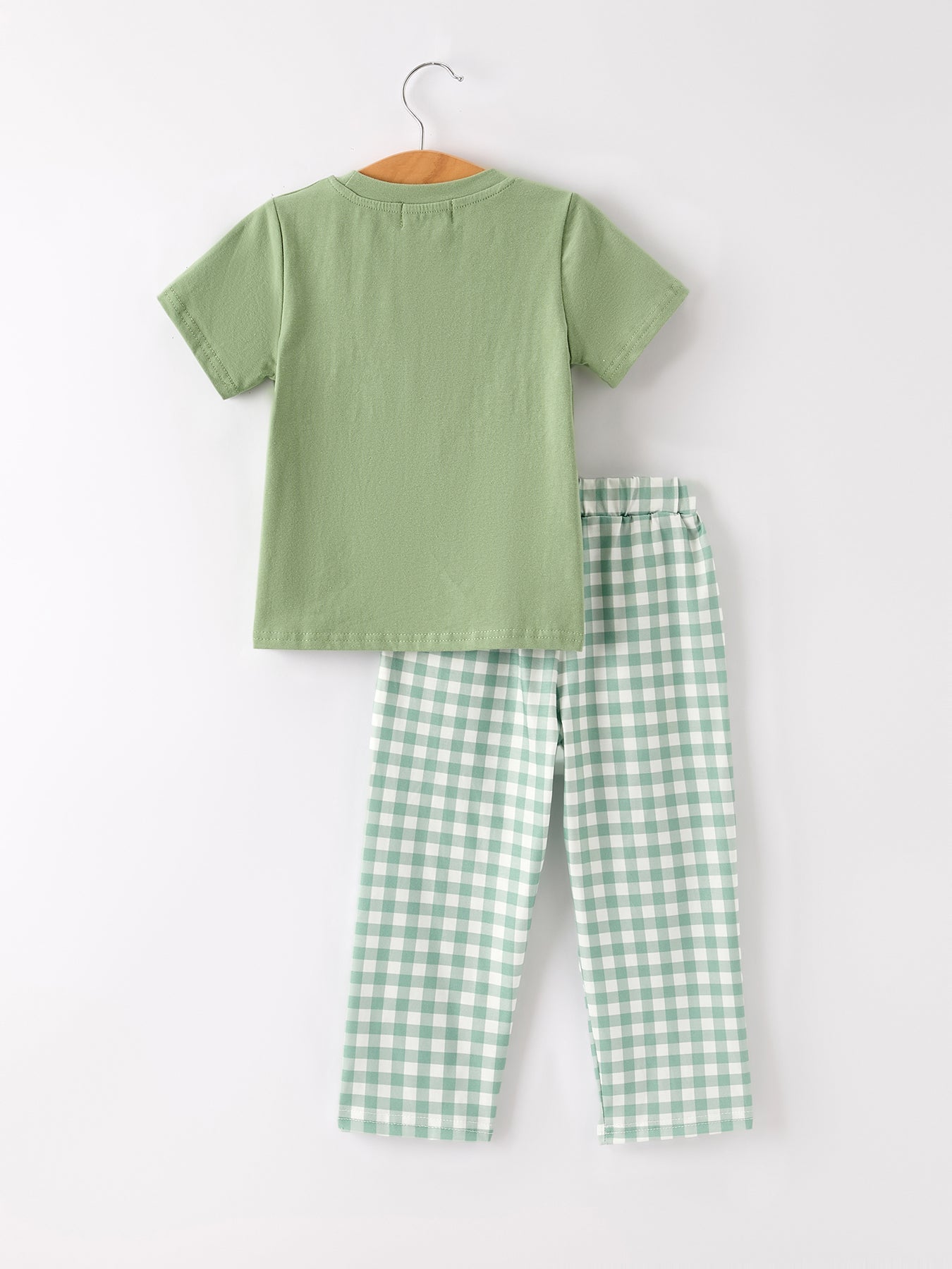 Fall Thanksgiving Chicken Smock Embroidered Green Plaid Boys 'Set