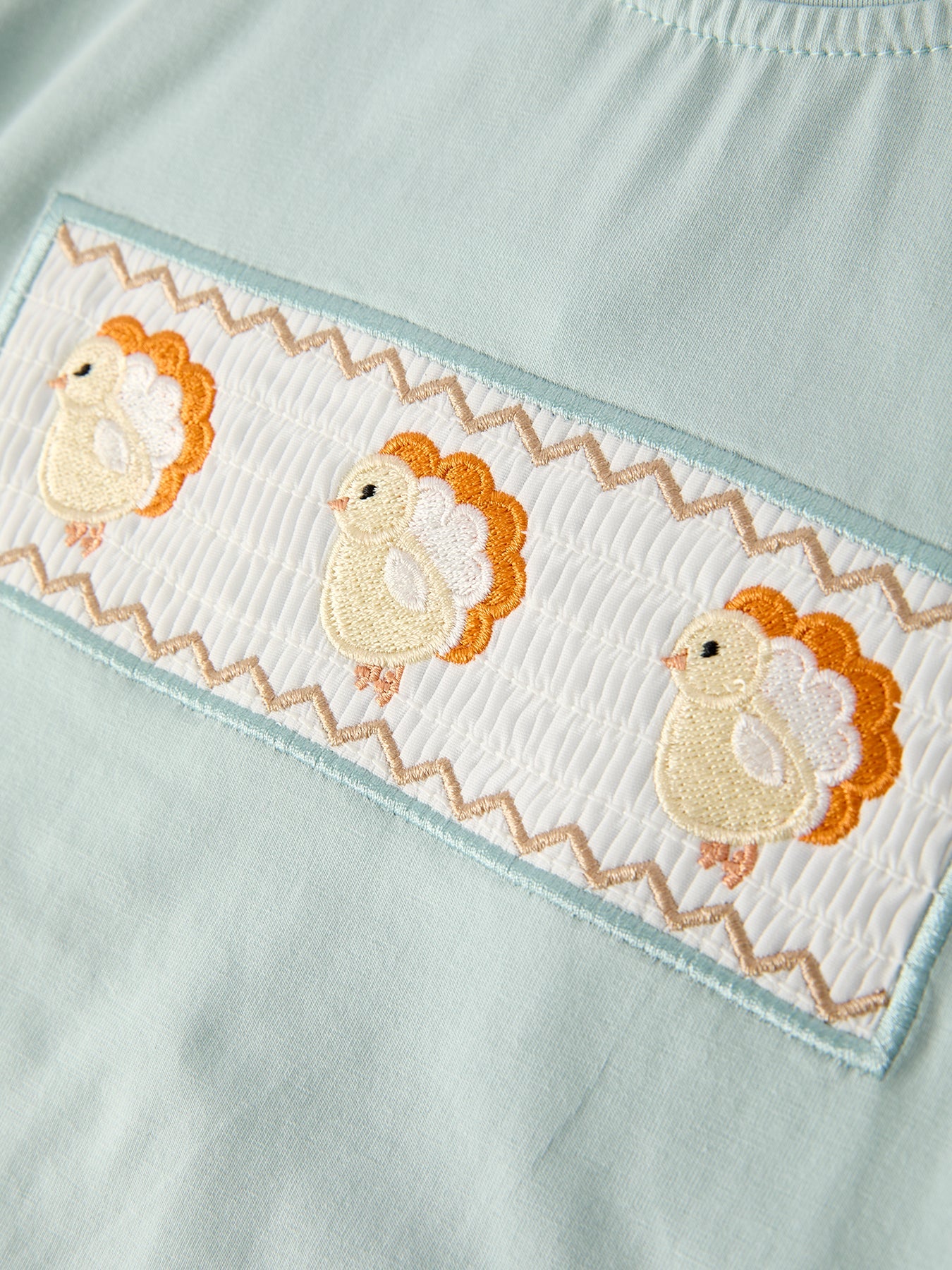 Fall Thanksgiving Plaid Chick Embroidery Smocking Boys Set