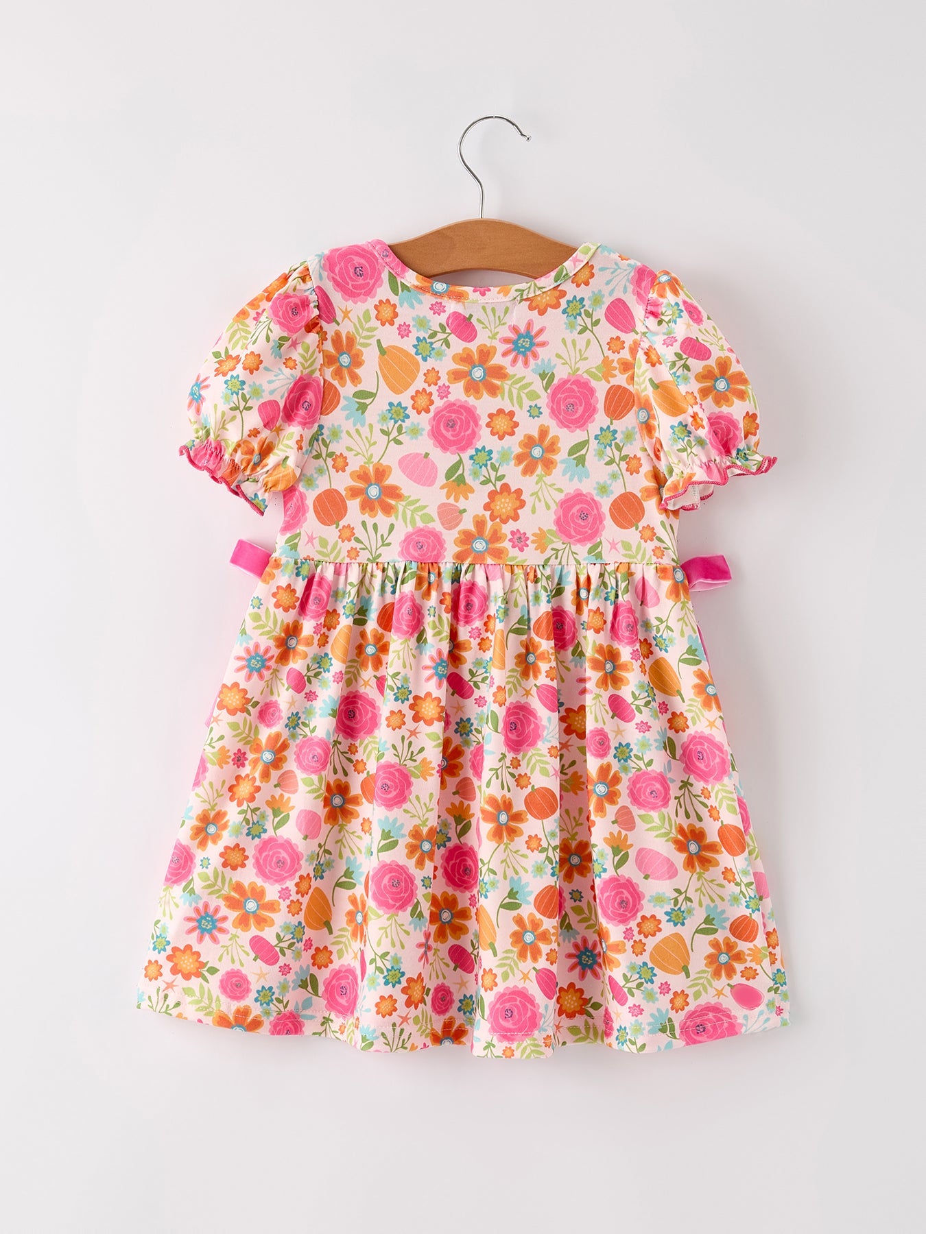 Autumn Thanksgiving Pumpkin Embroidery Smock Floral Girls Dress