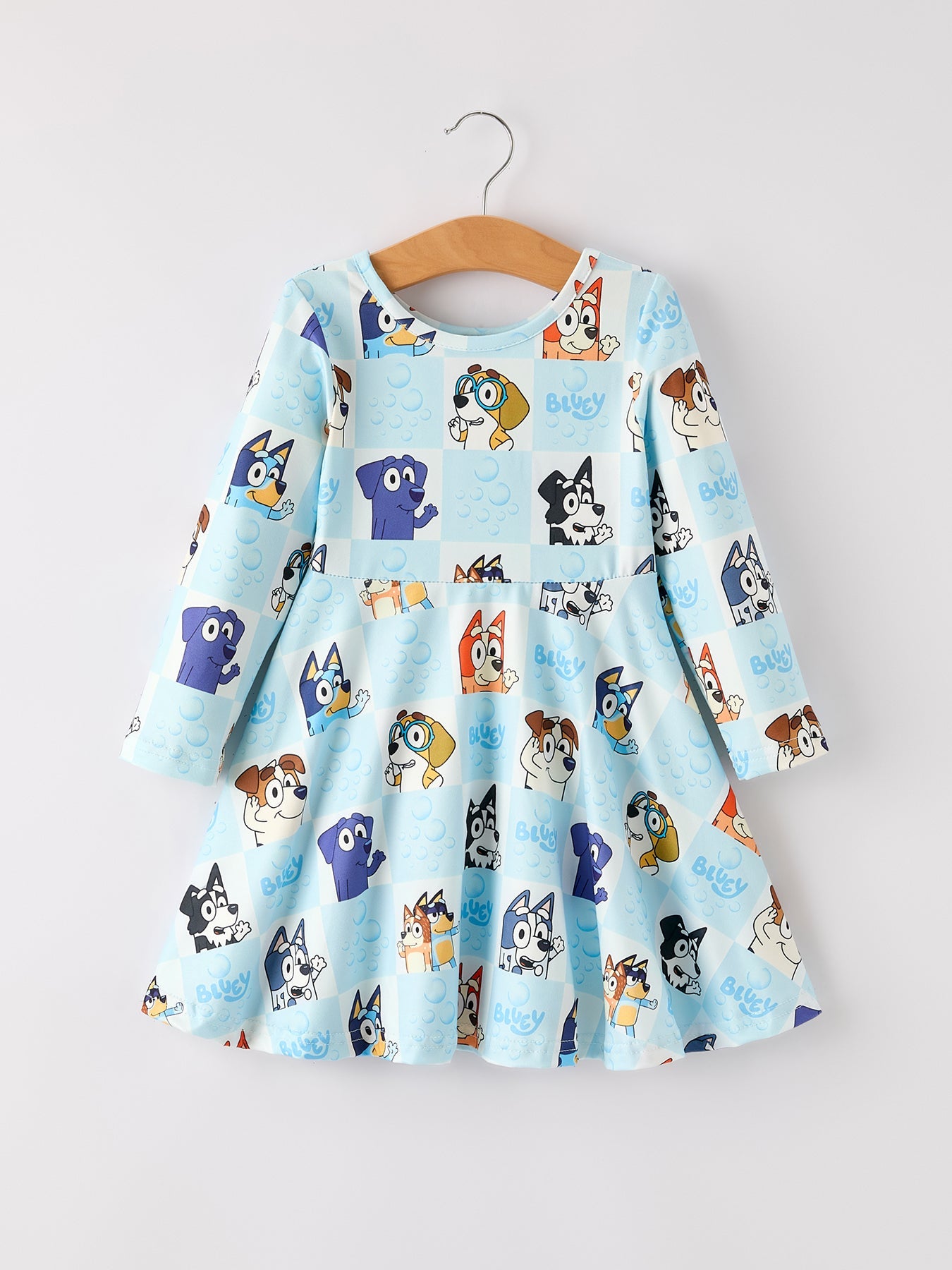 Winter Christmas Character Print Blue Girls Dress