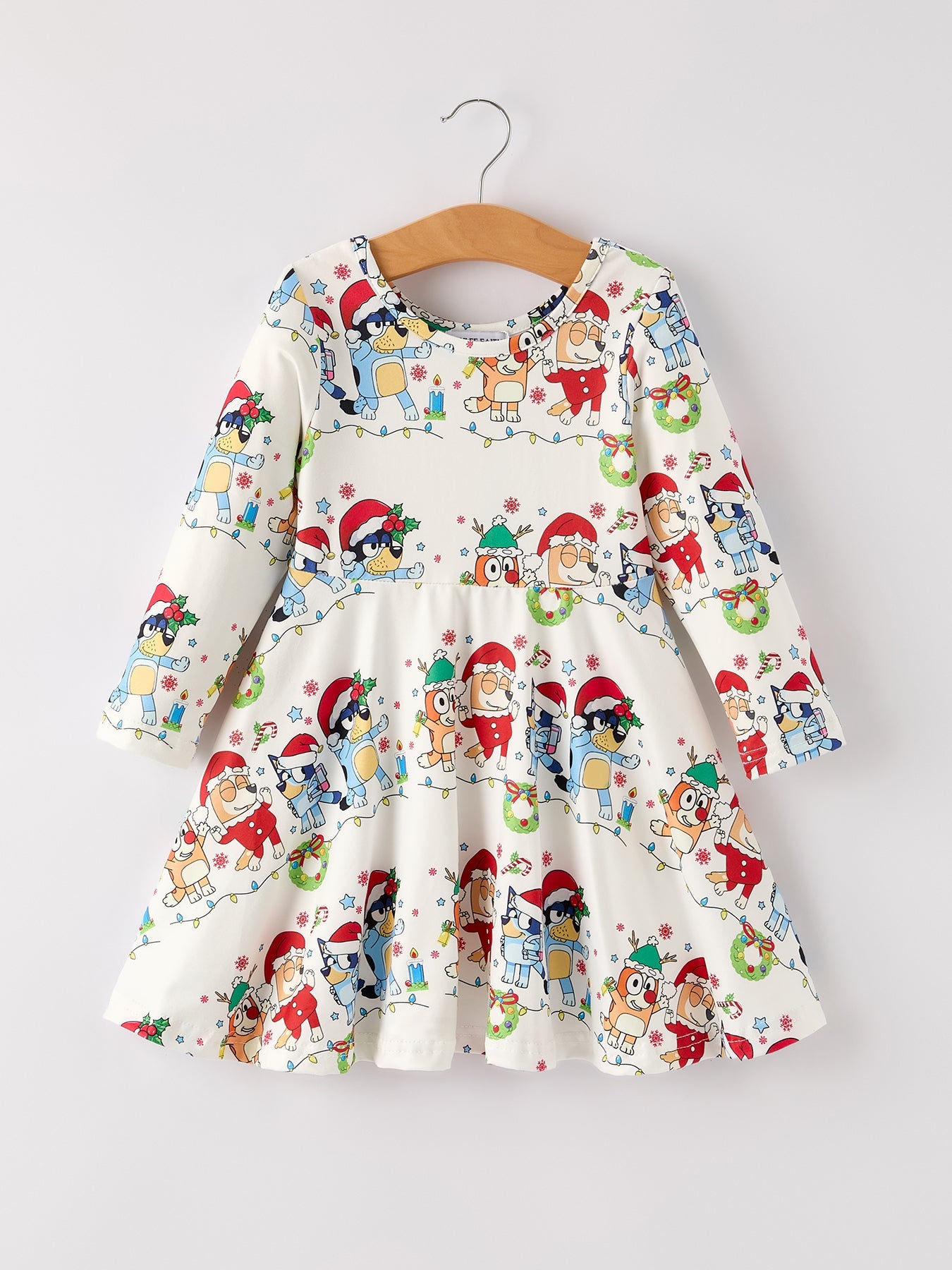 Winter Christmas Character Party Print Girls Dress