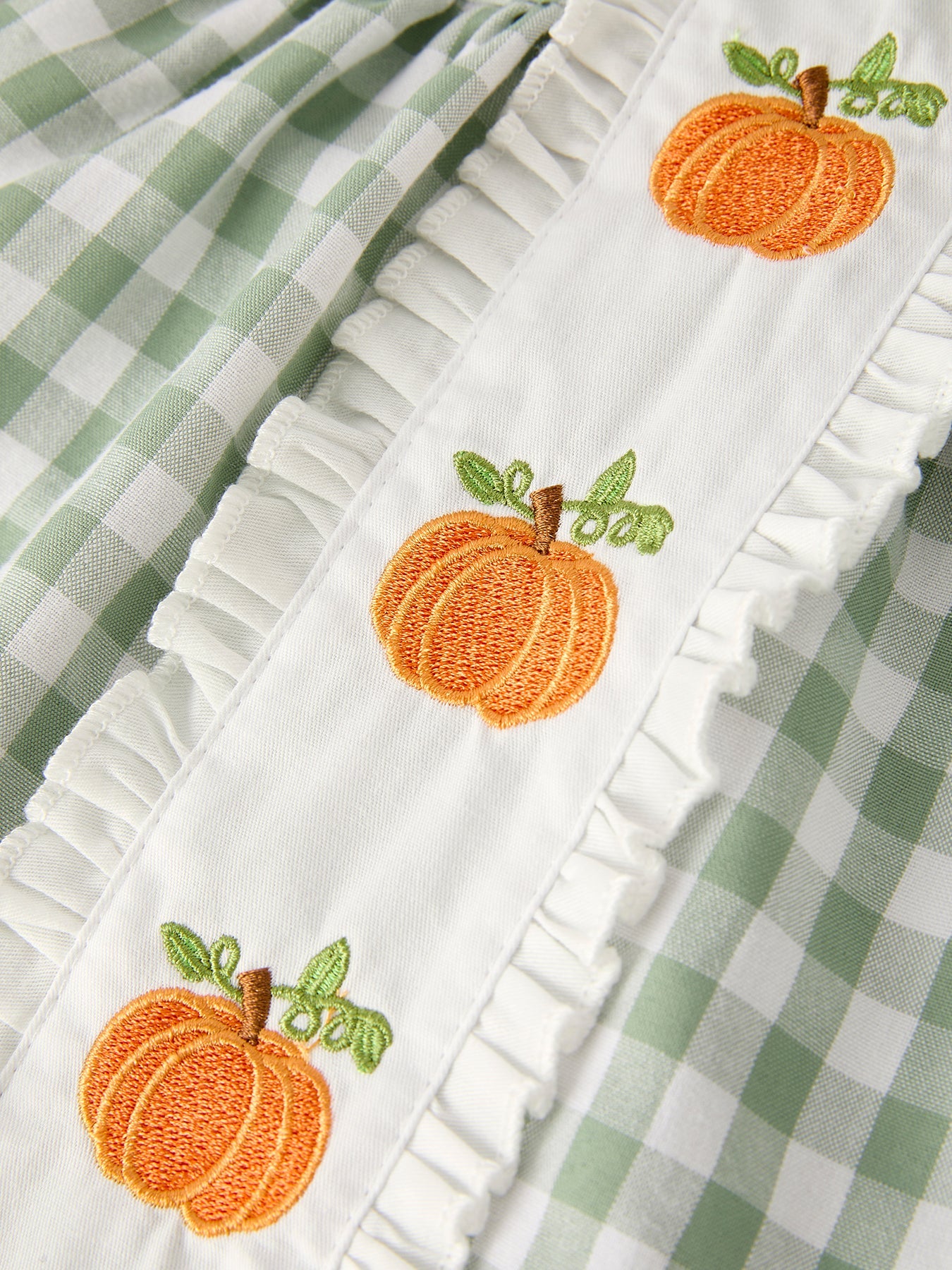 Fall Halloween & Thanksgiving Applique Plaid Girls Bloomers Romper Set