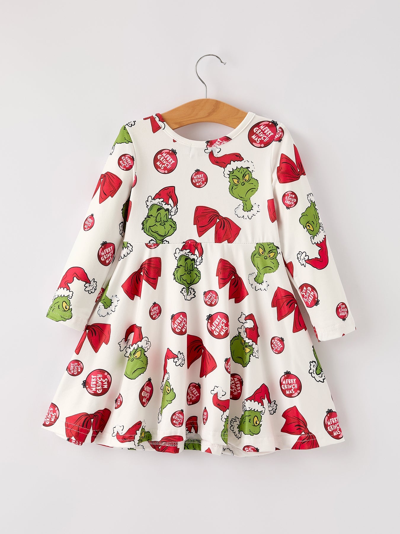 Winter Christmas Santa Hat Character Print  Green Girls Dress