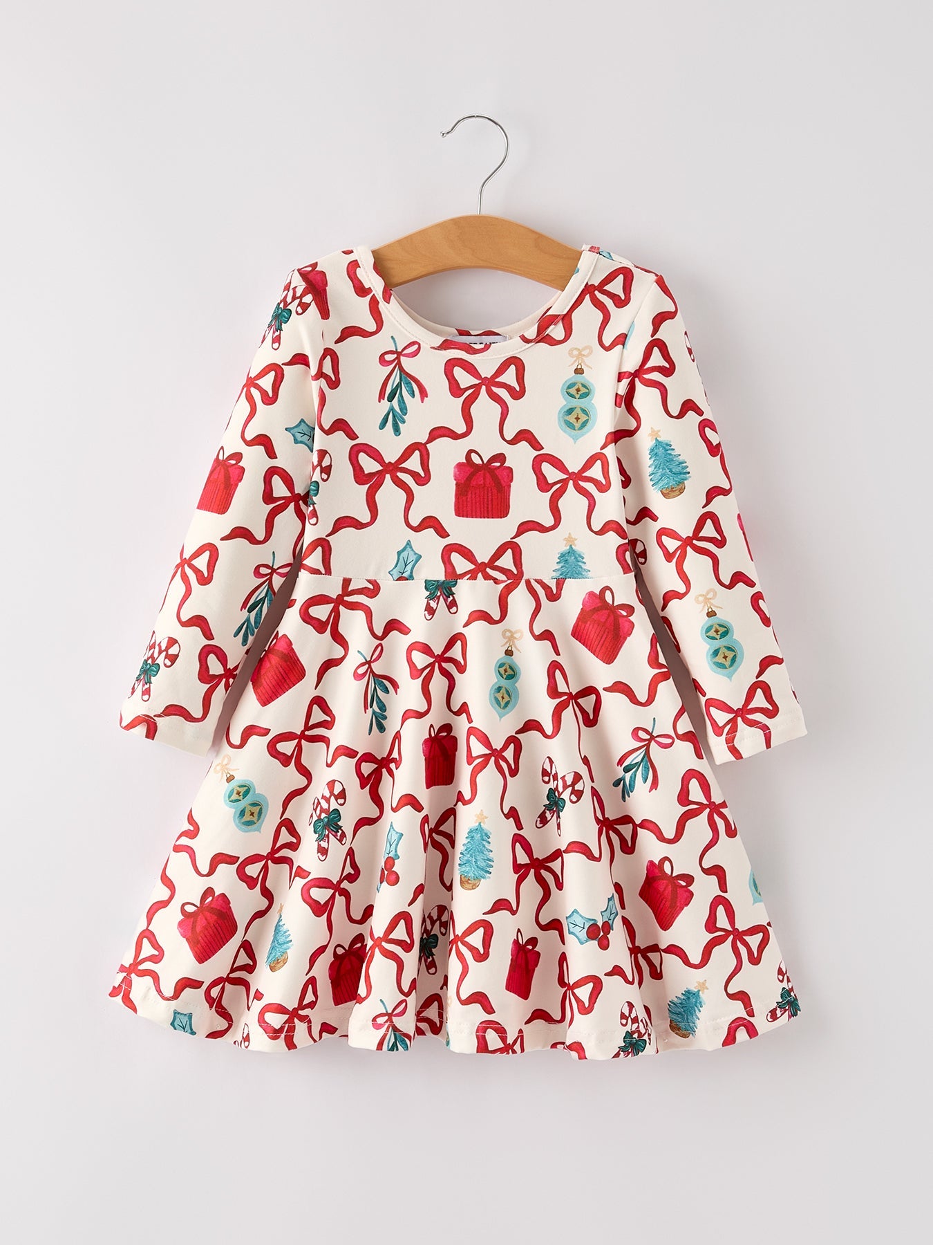 Christmas Candy Cane Gift Print Girls Dress