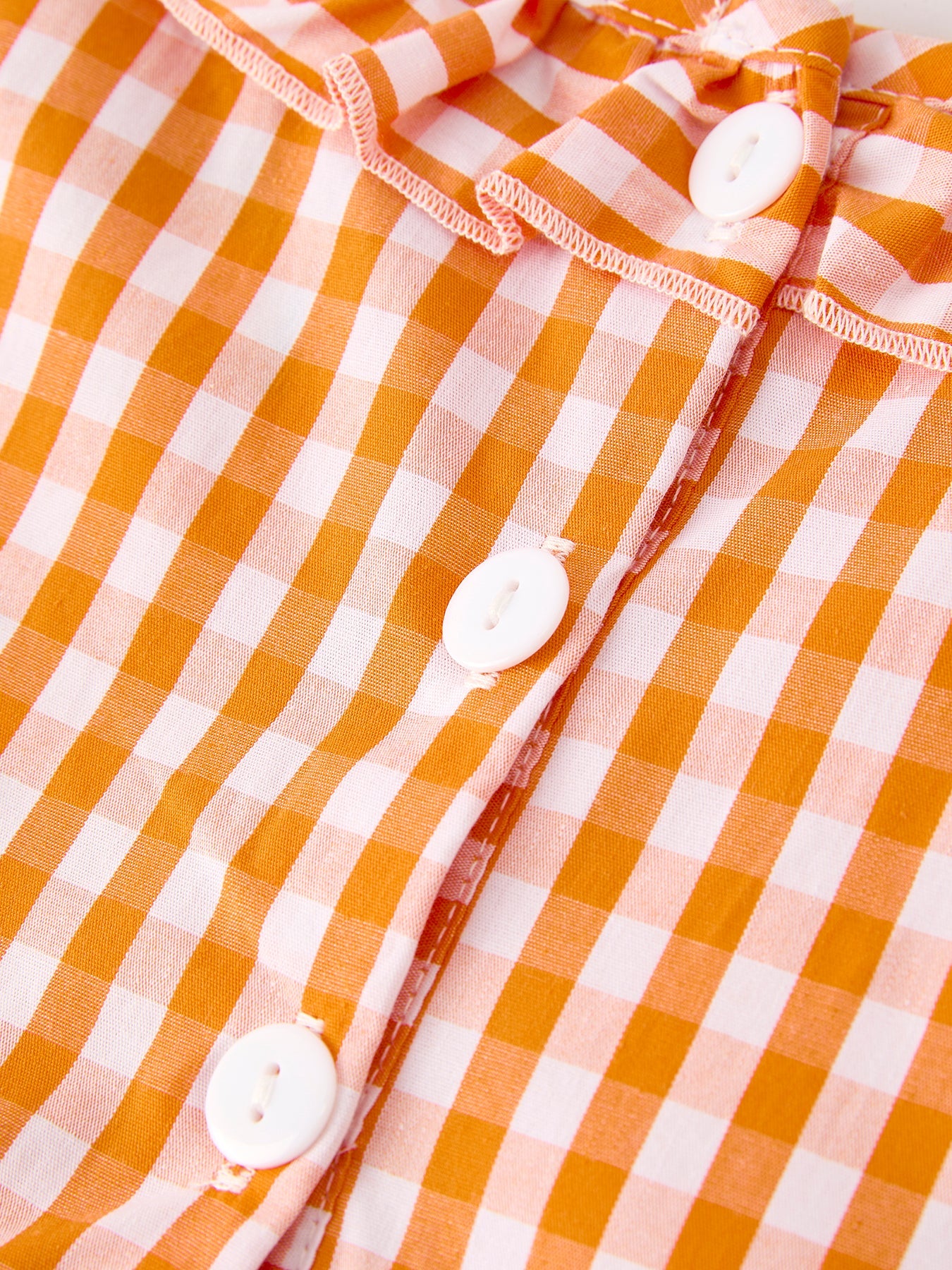 Fall Turkey Embroidered Dress for Girls – Orange Checkered with Halloween Details