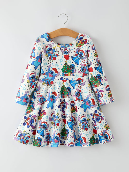 Cute Christmas Tree Character Print Girls Dress