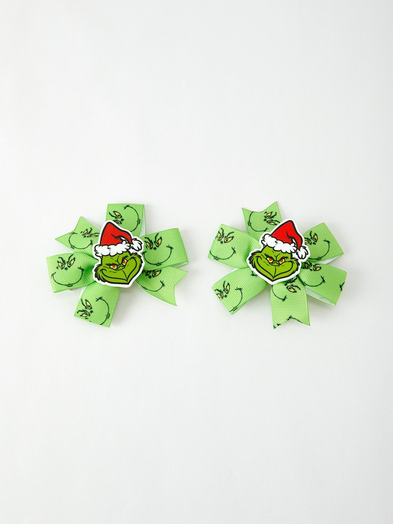 Christmas Character Green Bow 3.3 inch Hairpin (2pcs)
