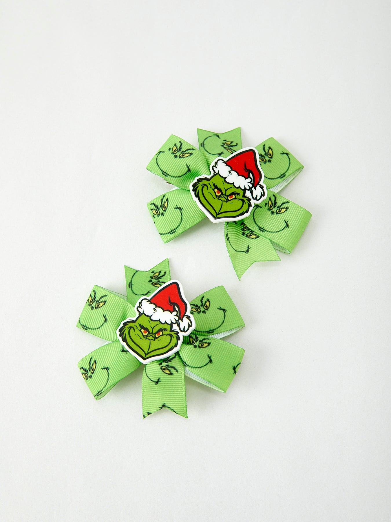 Christmas Character Green Bow 3.3 inch Hairpin (2pcs)