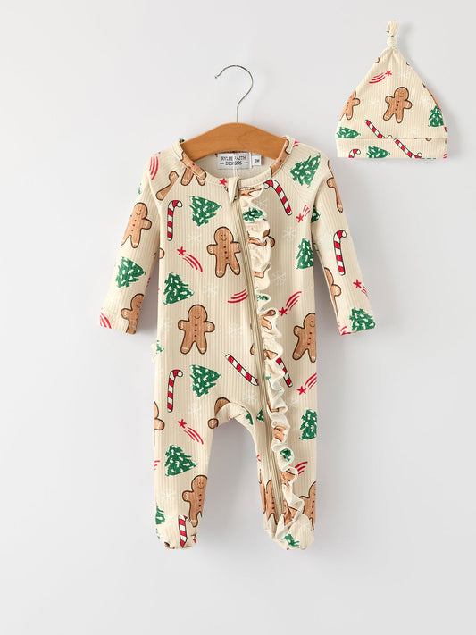 Gingerbread Christmas Girls Romper: Sweet Holiday Vibes with Nightcap