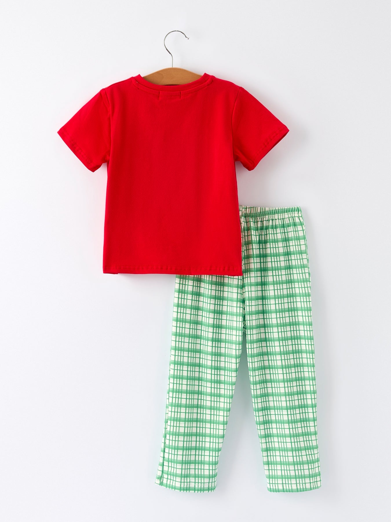 Christmas Red & Green Set: Holiday Plaid Pants with Red Tee